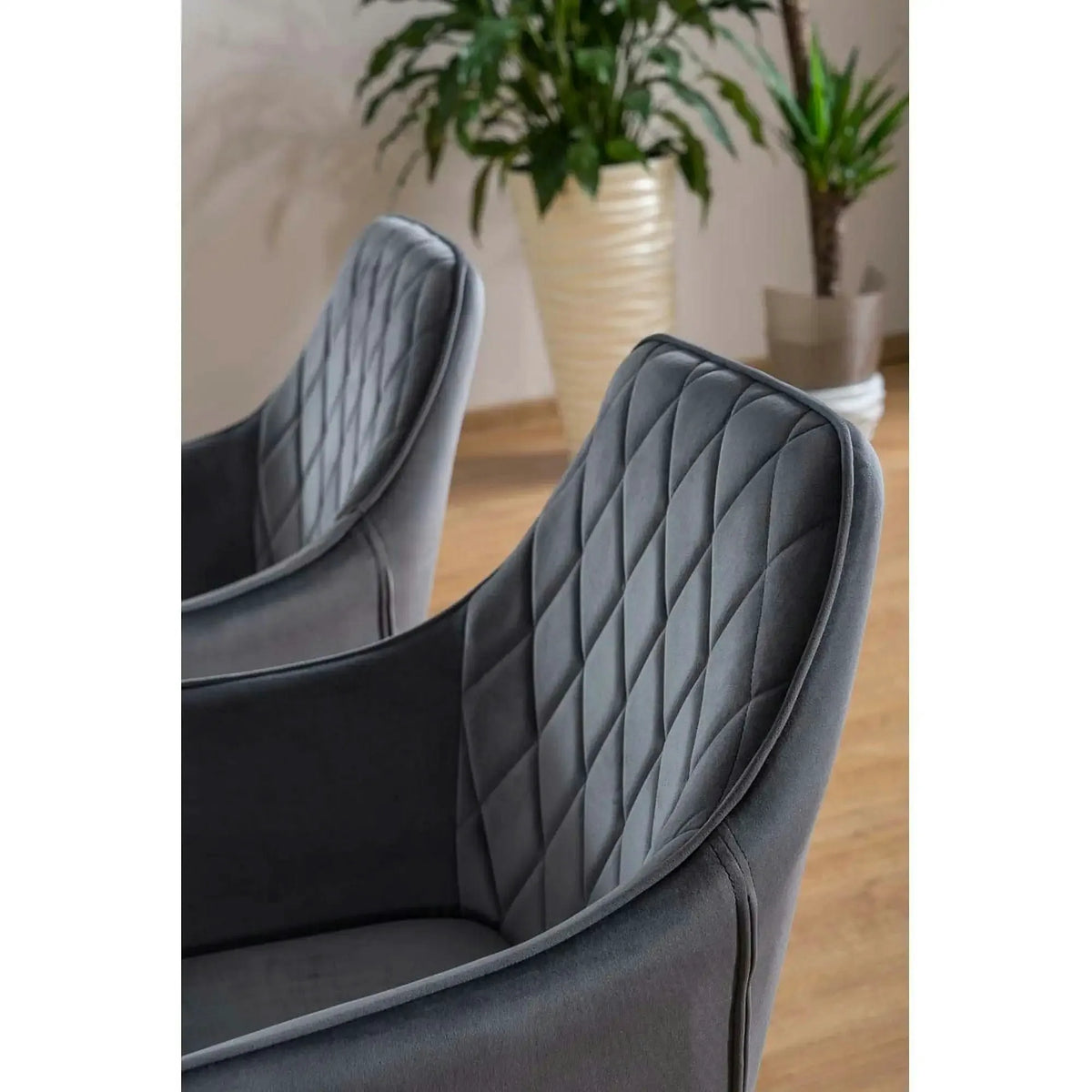 Scaun LINEA, gri/negru, stofa catifelata/metal, 43x43x82 cm