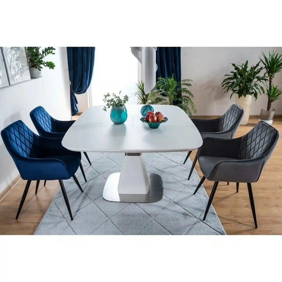 Scaun LINEA, gri/negru, stofa catifelata/metal, 43x43x82 cm