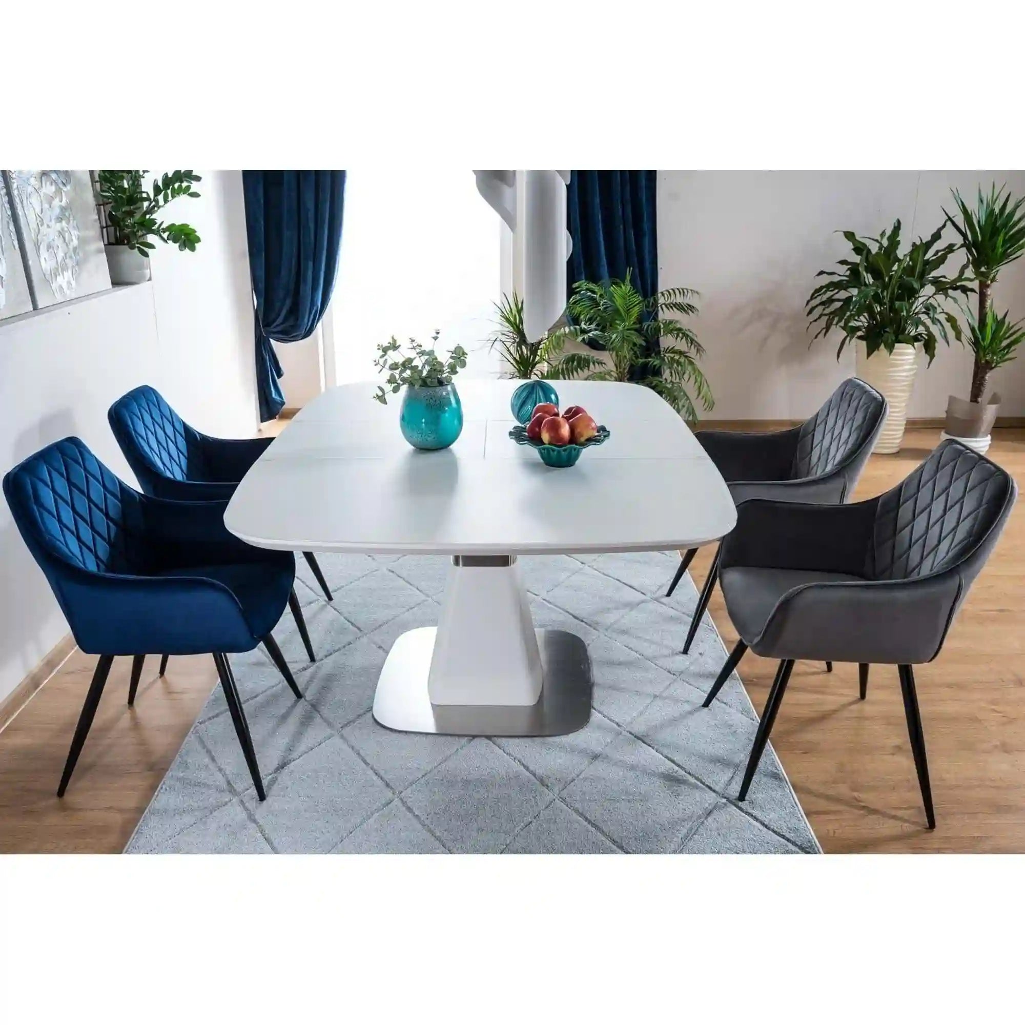 Scaun LINEA, gri/negru, stofa catifelata/metal, 43x43x82 cm