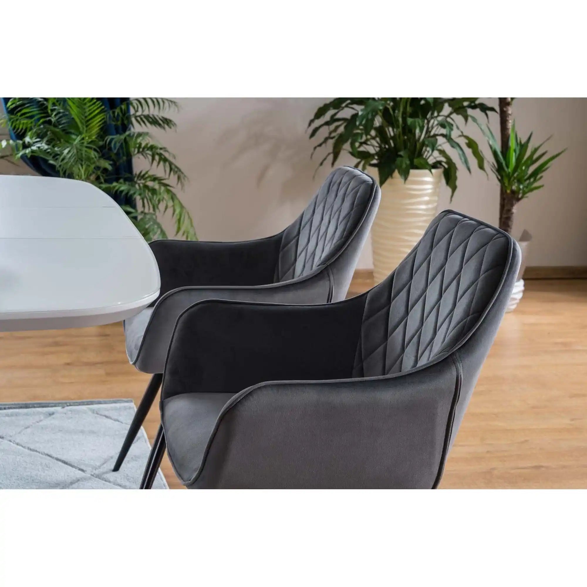 Scaun LINEA, gri/negru, stofa catifelata/metal, 43x43x82 cm