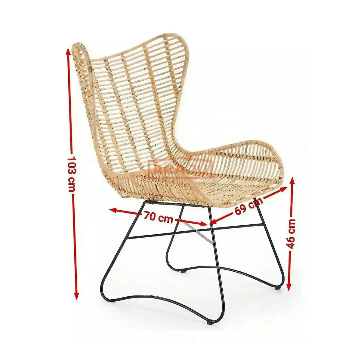 Scaun living Indiana, stejar/negru, ratan natural/metal, 69X70X103 CM