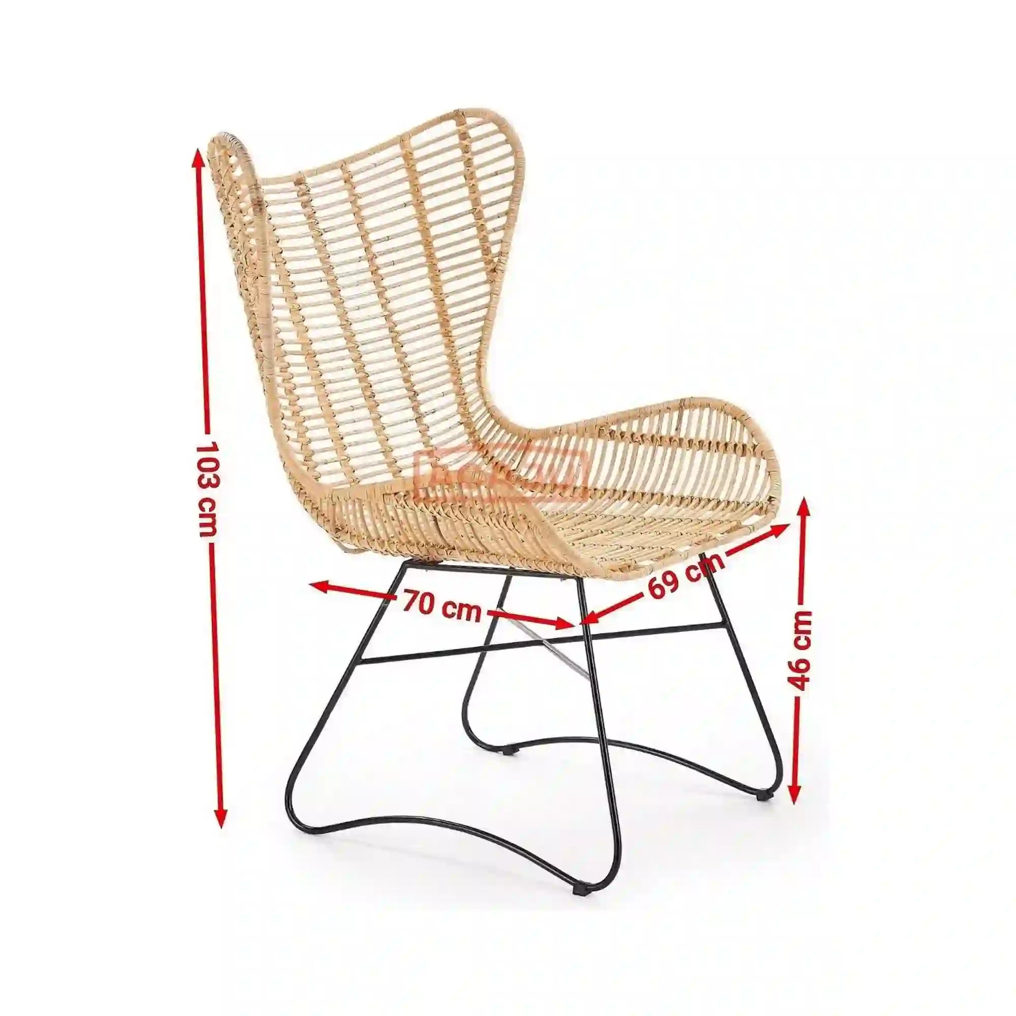 Scaun living Indiana, stejar/negru, ratan natural/metal, 69X70X103 CM