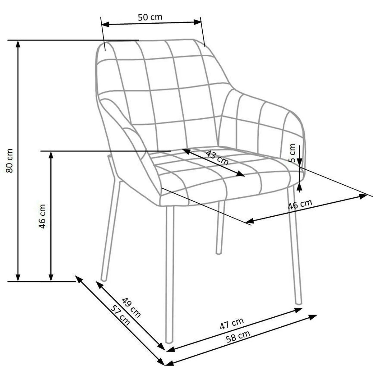 Scaun living K305, gri/negru, stofa catifelata/metal, 58x57x80 cm