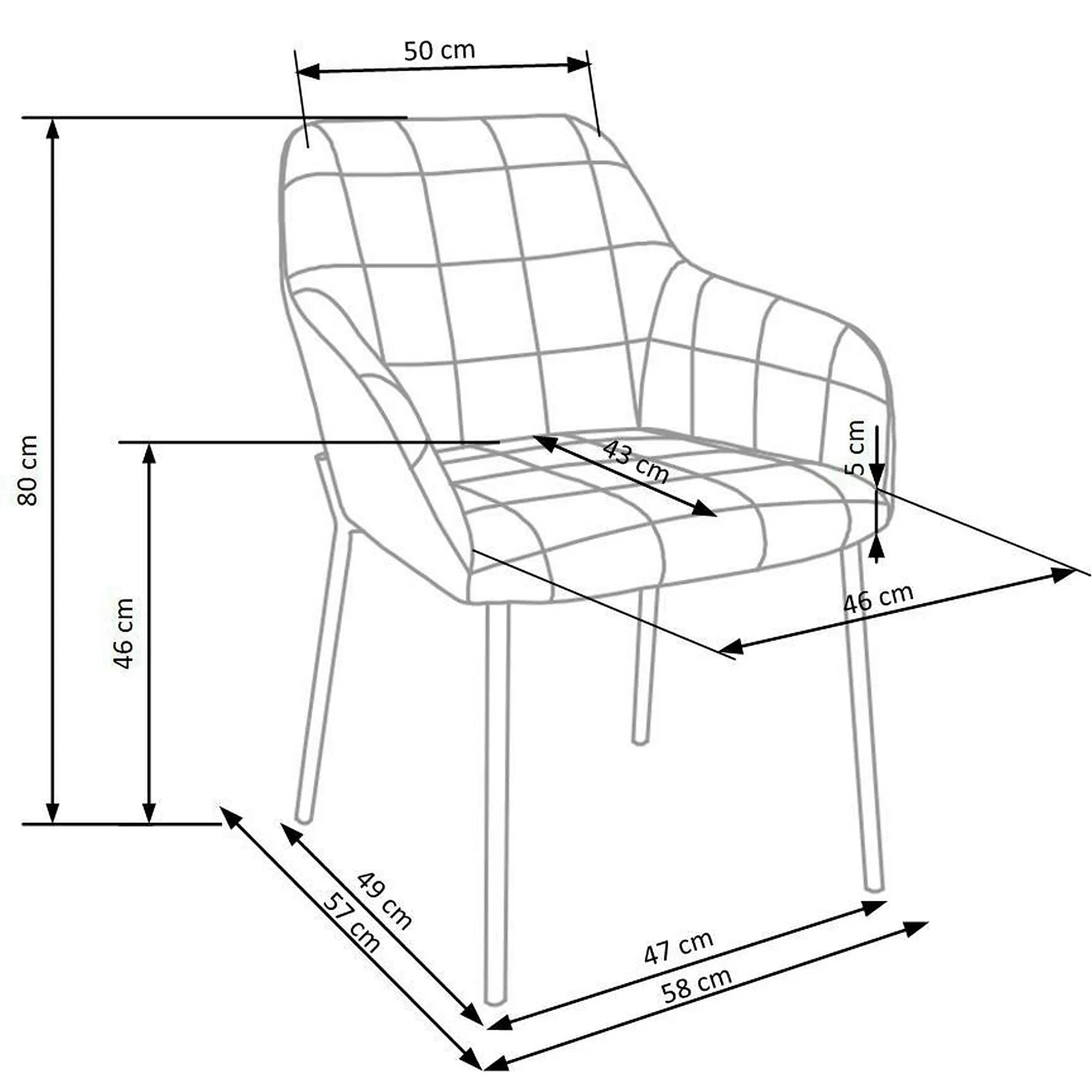 Scaun living K305, gri/negru, stofa catifelata/metal, 58x57x80 cm