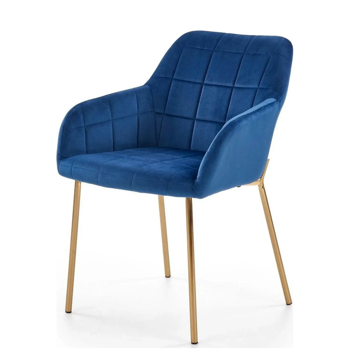 Scaun living K306, albastru marin/auriu, stofa catifelata/metal, 58x57x80 cm