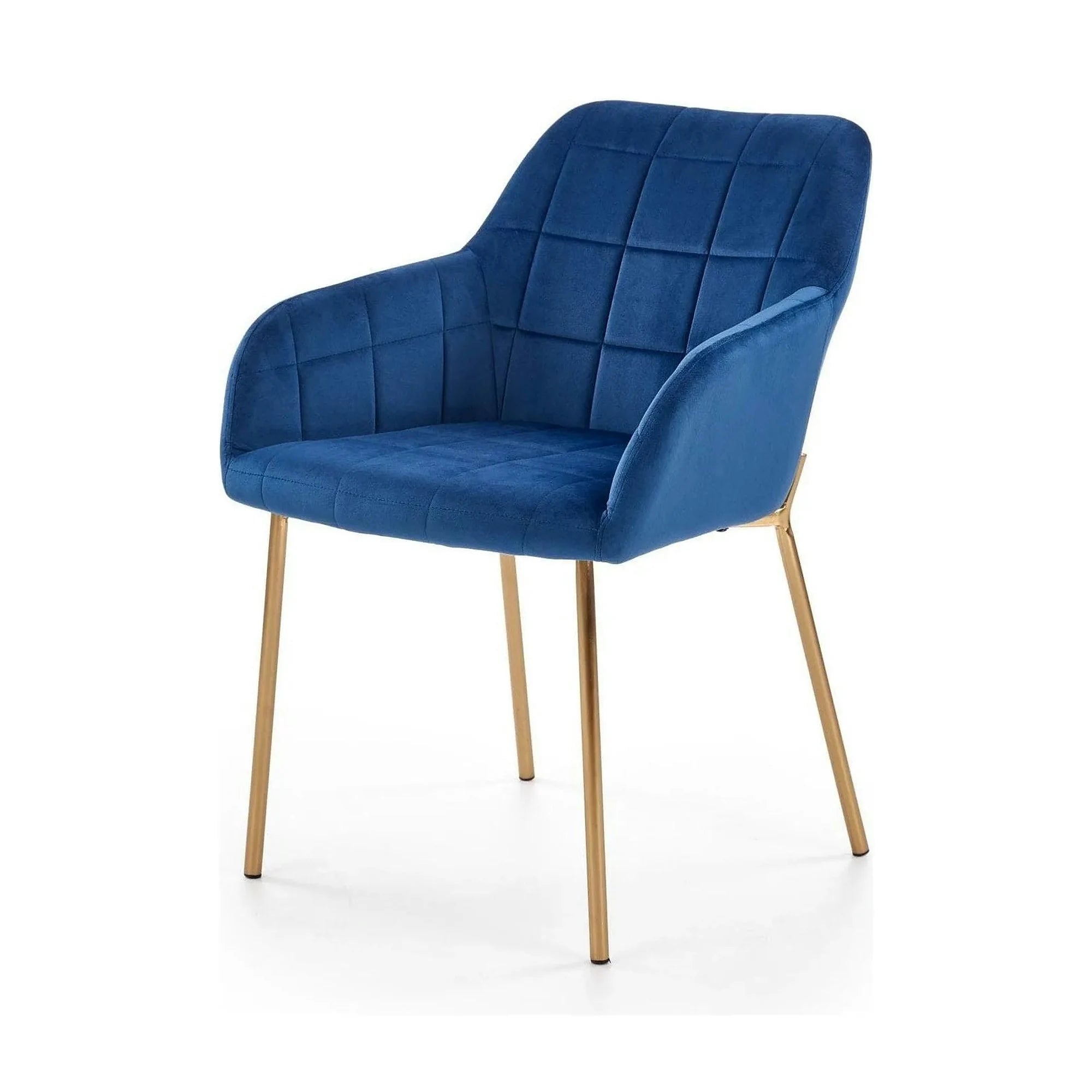 Scaun living K306, albastru marin/auriu, stofa catifelata/metal, 58x57x80 cm