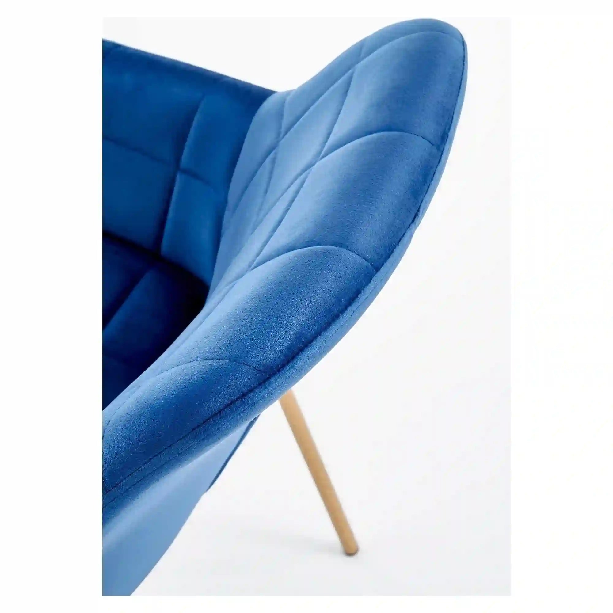 Scaun living K306, albastru marin/auriu, stofa catifelata/metal, 58x57x80 cm