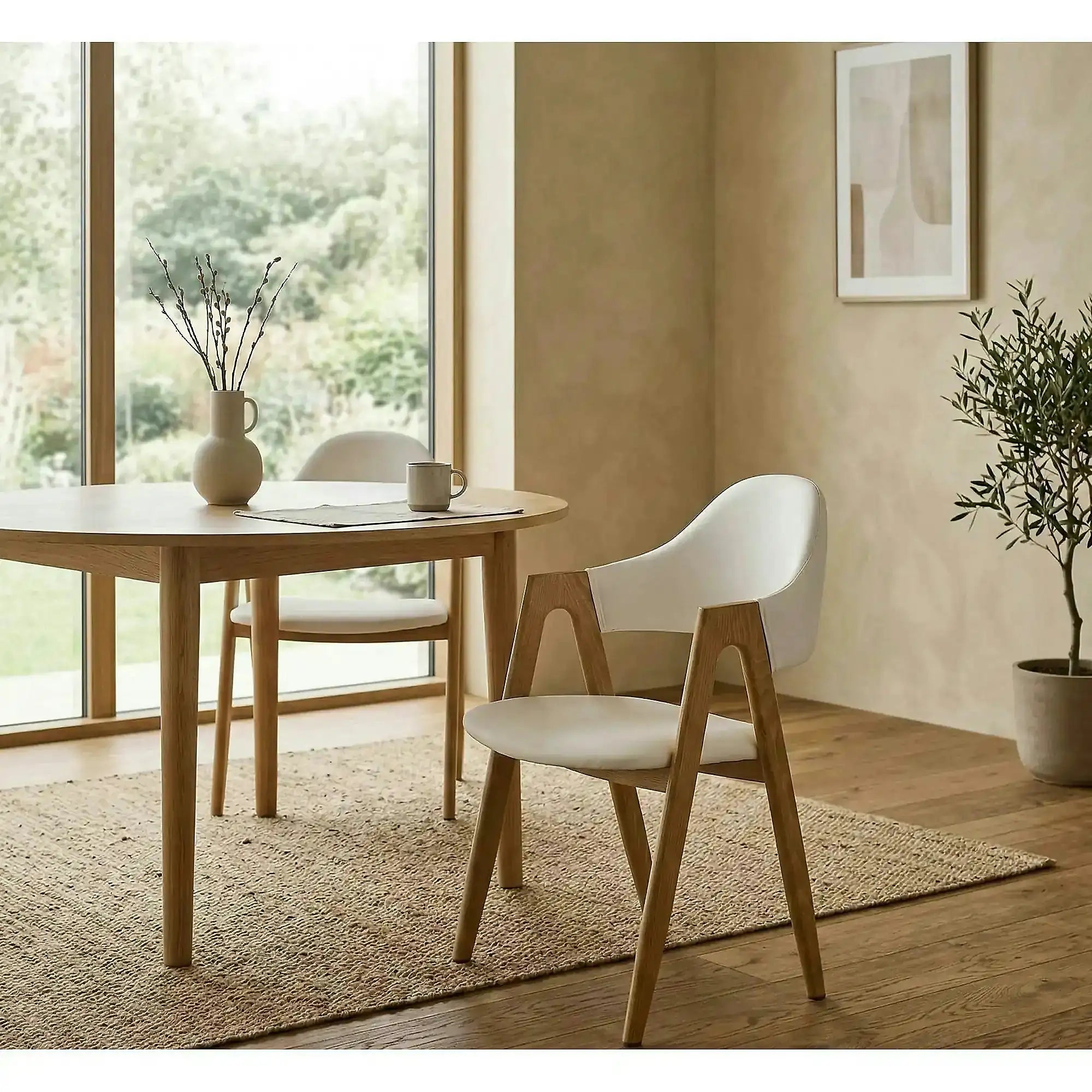 Scaun living piele ecologica K247, alb/stejar, metal, 51x51x80 cm