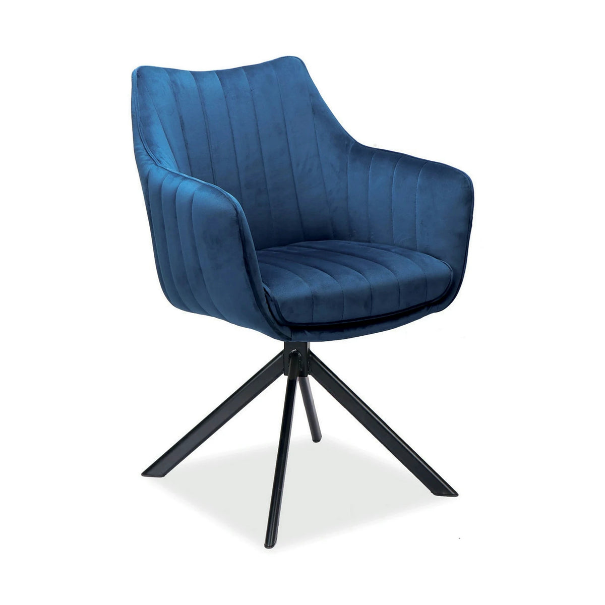 Scaun living rotativ AZALIA, albastru/negru, stofa catifelata/metal, 61x44x86 cm