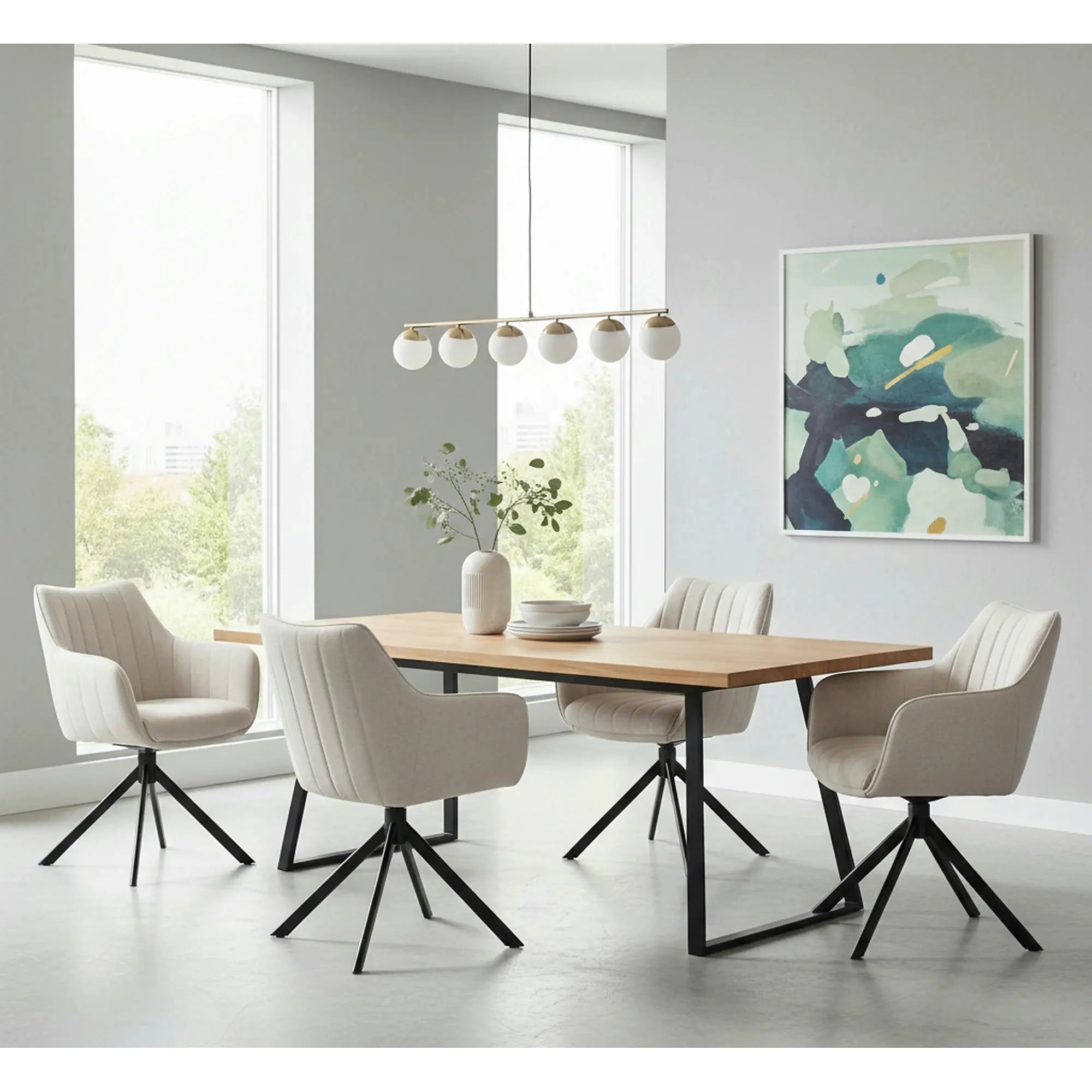 Scaun living rotativ AZALIA, bej deschis/negru, stofa clasica/metal, 61x58x86 cm