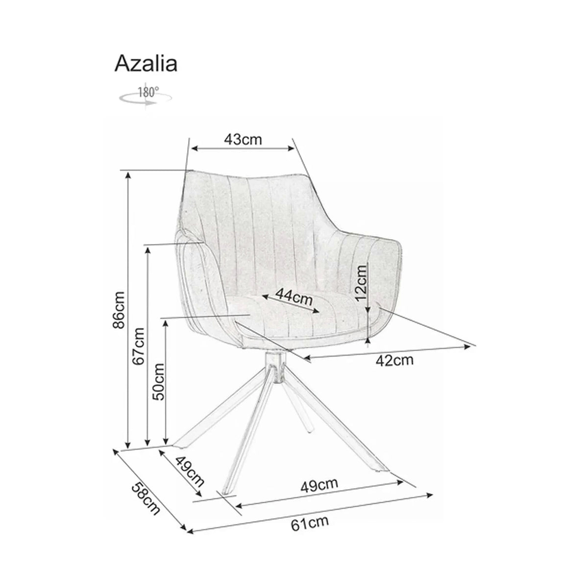 Scaun living rotativ AZALIA, bej/negru, stofa clasica/metal, 61x44x86 cm