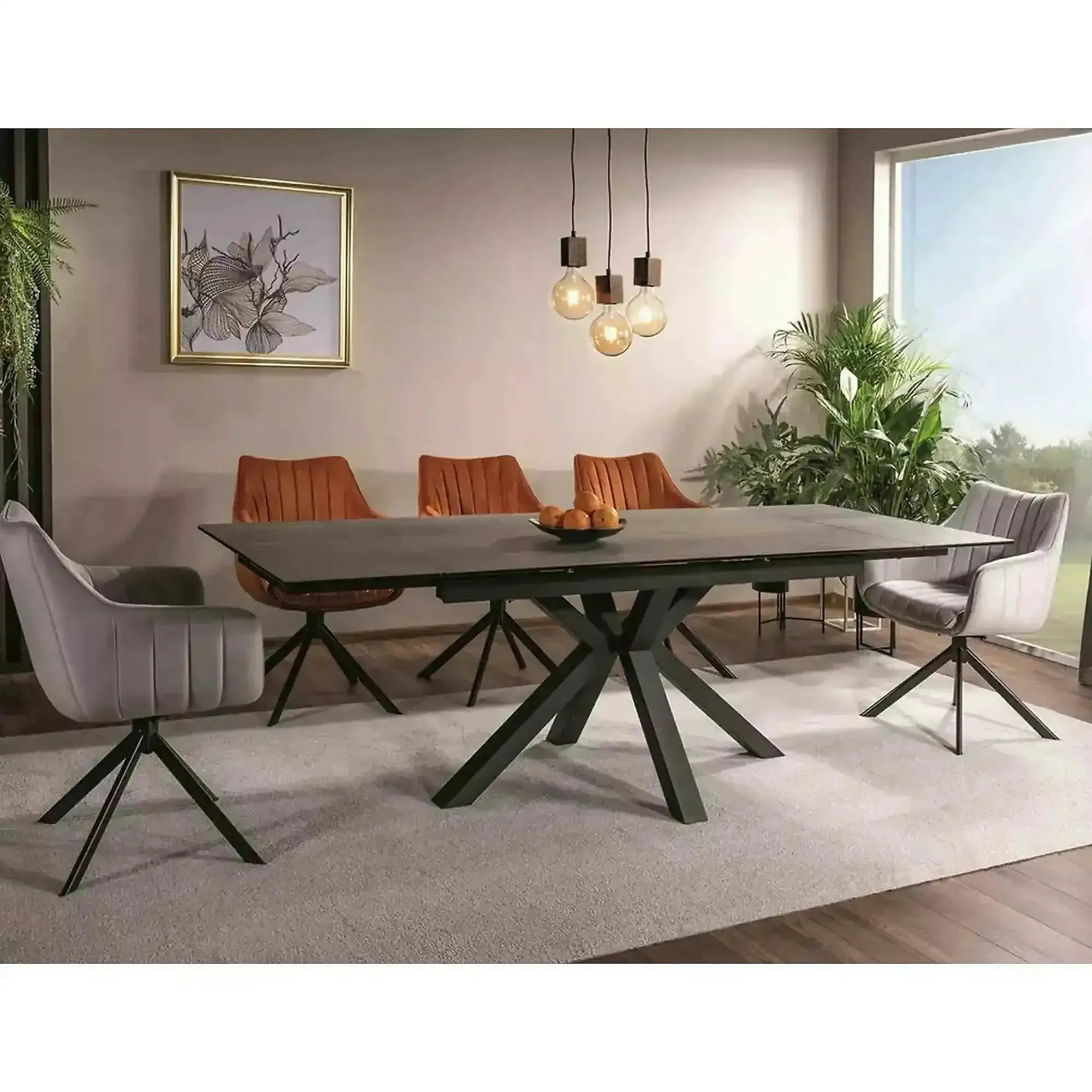 Scaun living rotativ AZALIA, caramiziu/negru, stofa catifelata/metal, 61x58x86 cm
