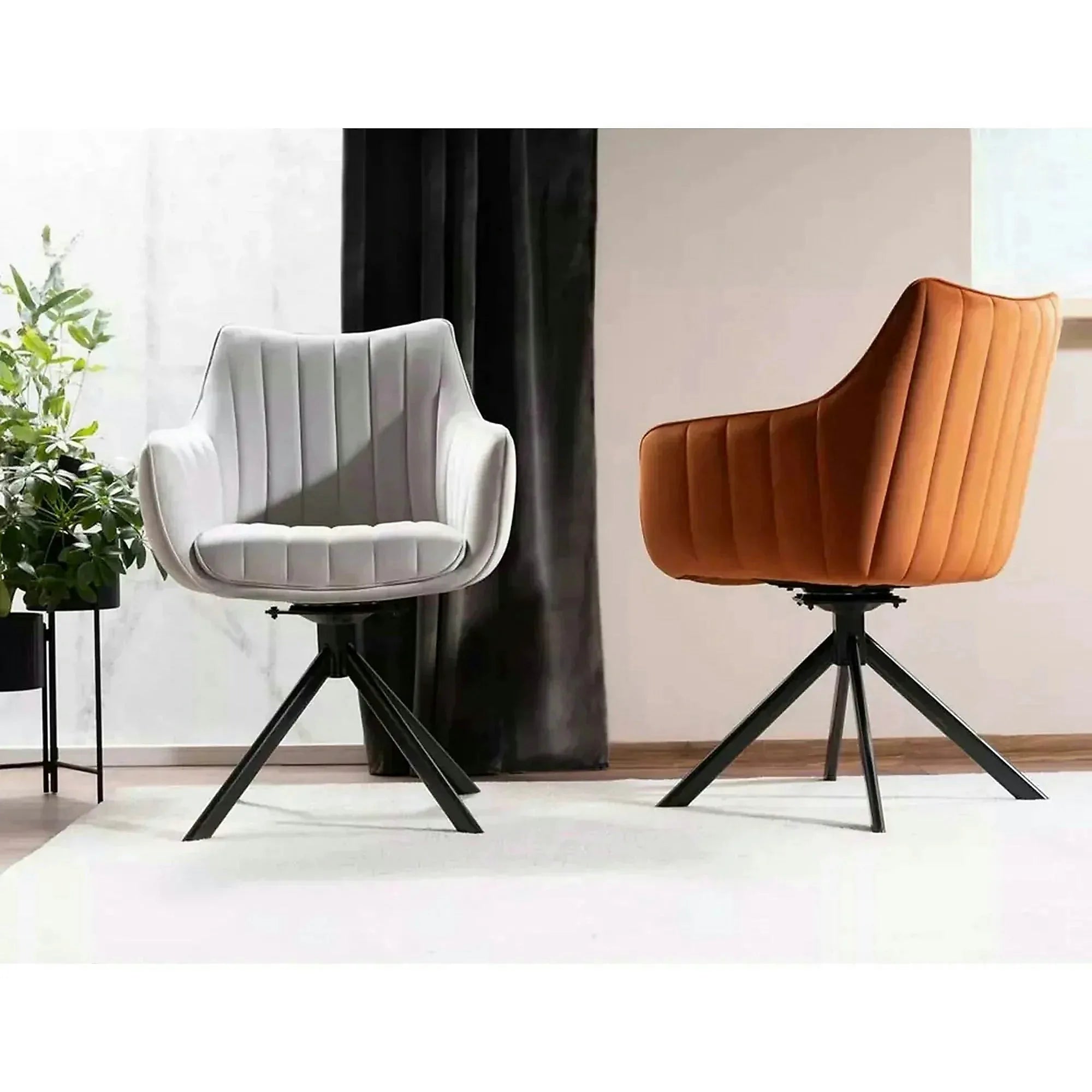 Scaun living rotativ AZALIA, caramiziu/negru, stofa catifelata/metal, 61x58x86 cm