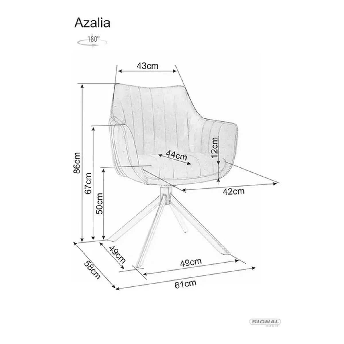 Scaun living rotativ AZALIA, gri deschis/negru, stofa catifelata/metal, 61x44x86 cm