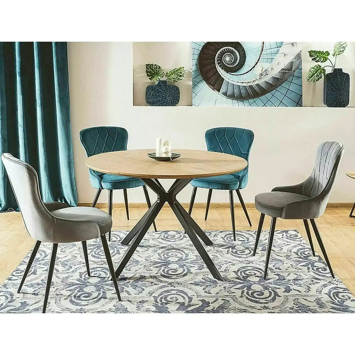 Scaun Lotus, gri/negru, stofa catifelata/metal, 52x45x91 cm