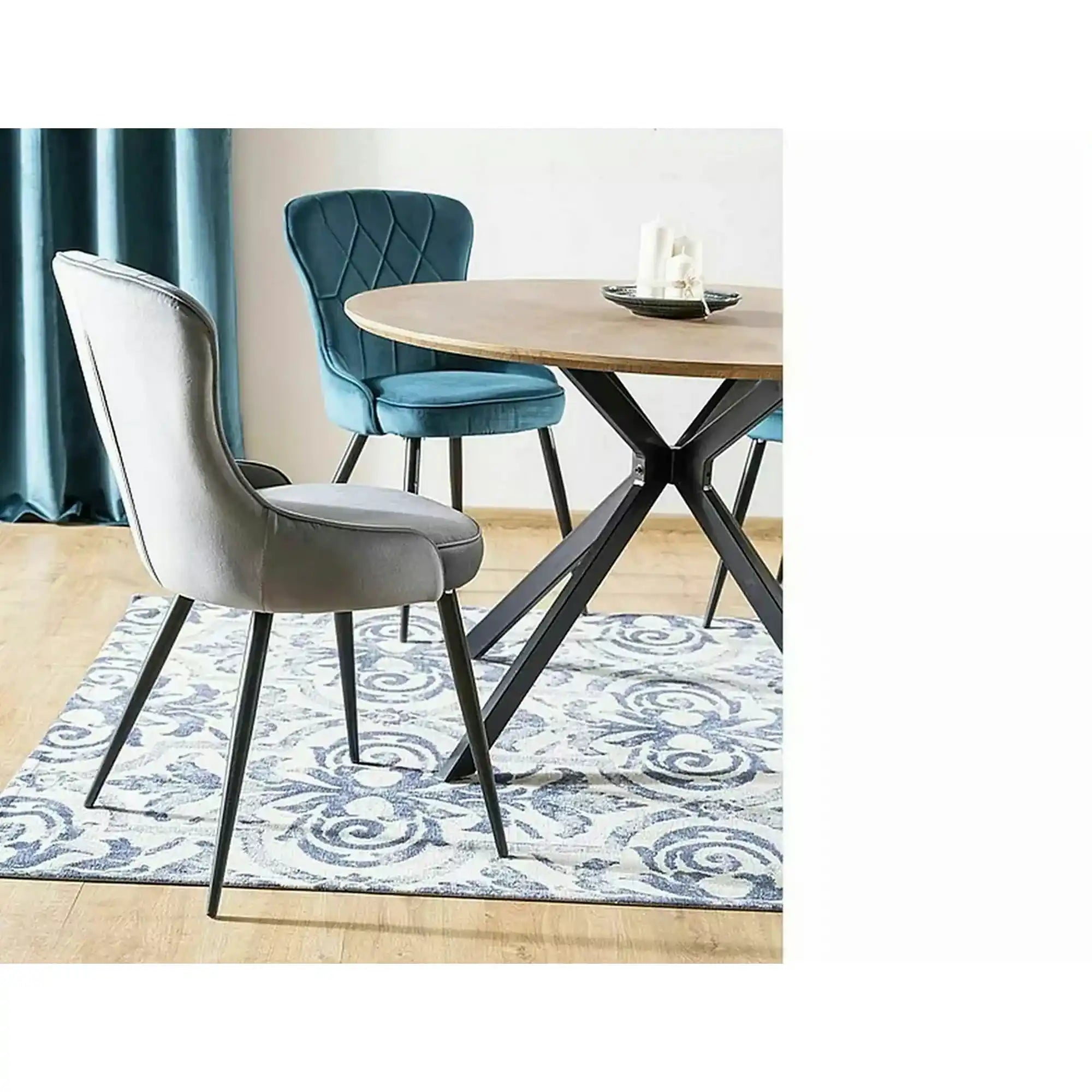 Scaun Lotus, gri/negru, stofa catifelata/metal, 52x45x91 cm