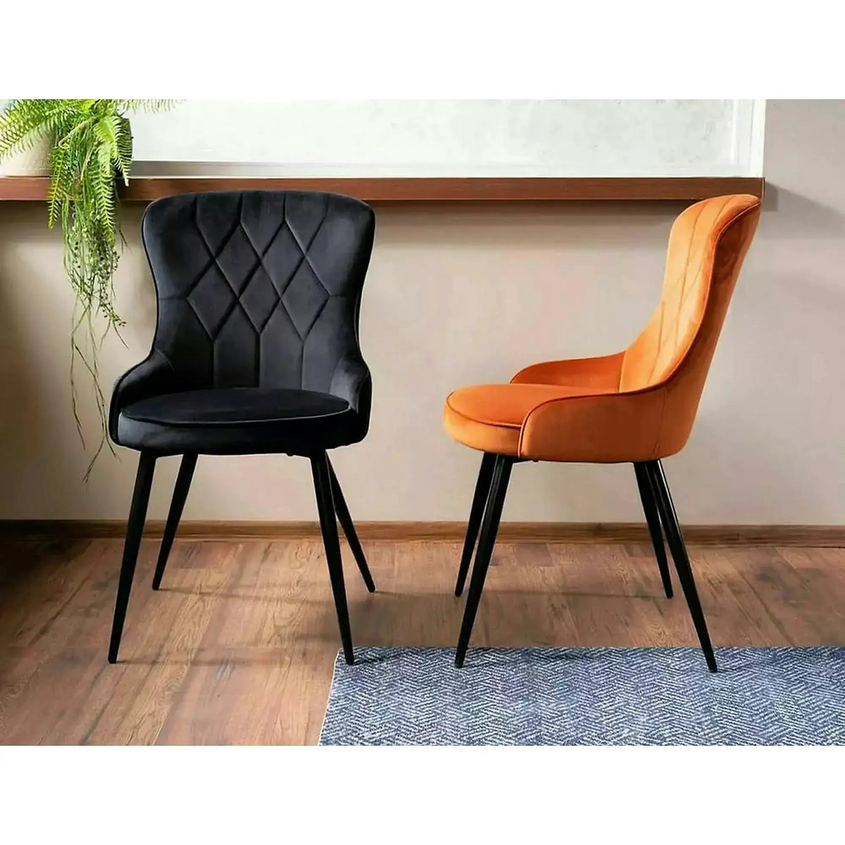 Scaun Lotus, negru, stofa catifelata/metal, 52x45x91 cm