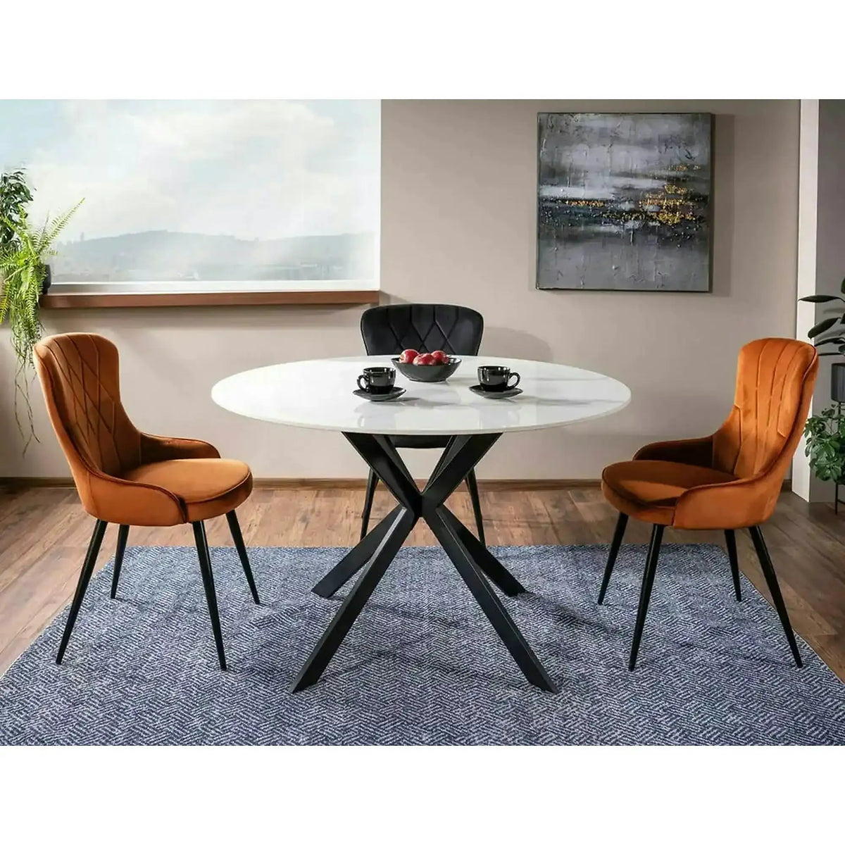 Scaun Lotus, negru, stofa catifelata/metal, 52x45x91 cm