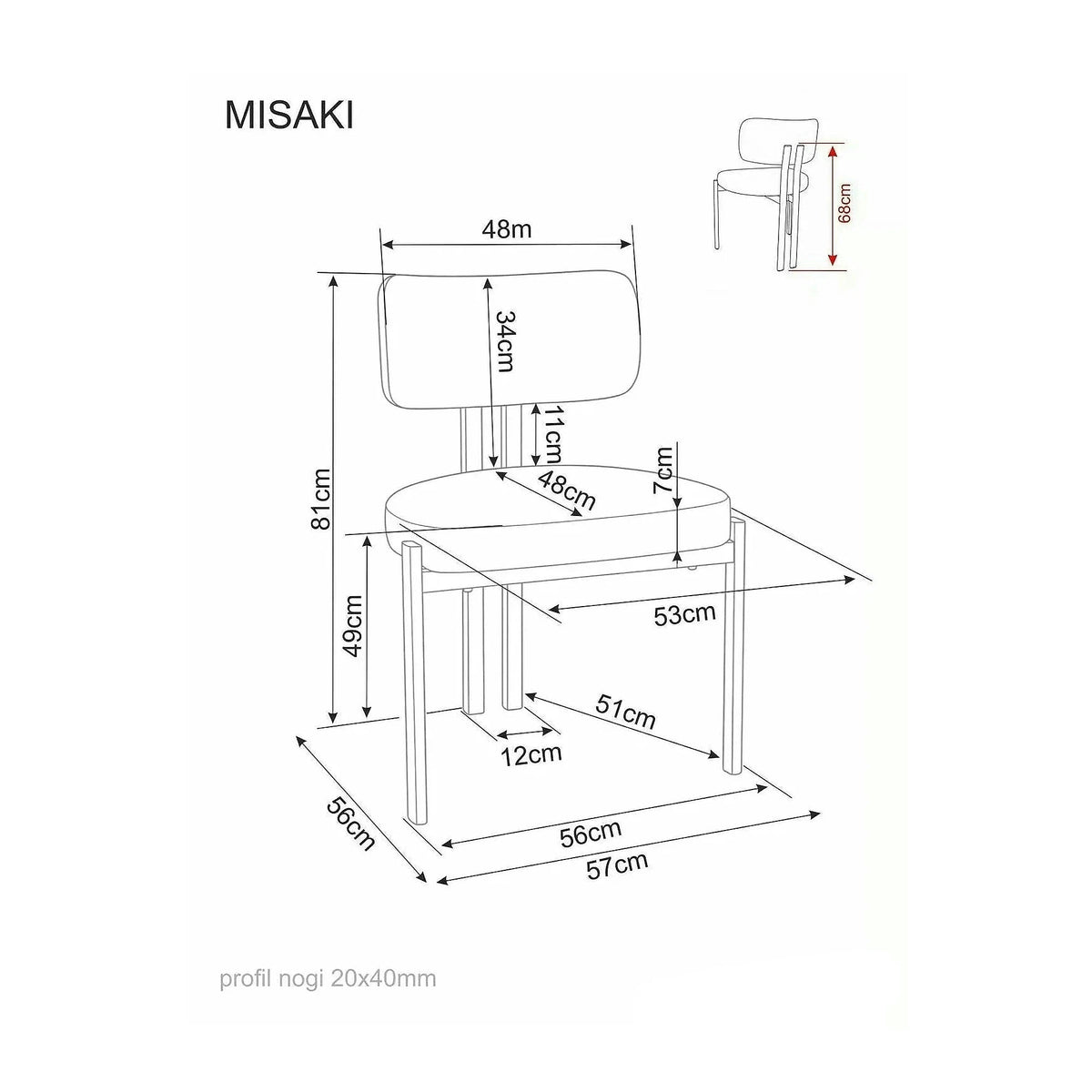 Scaun MISAKI, bej/negru, stofă/metal, 57x48x81 cm