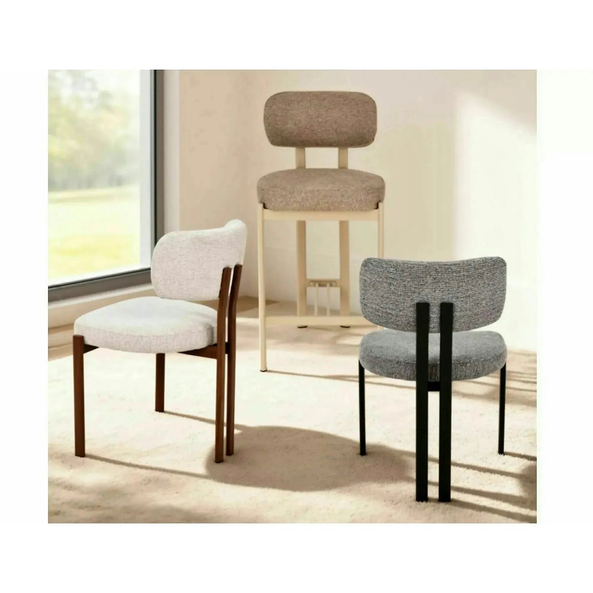 Scaun MISAKI D, bej deschis/nuc, stofă/metal, 57x48x81 cm