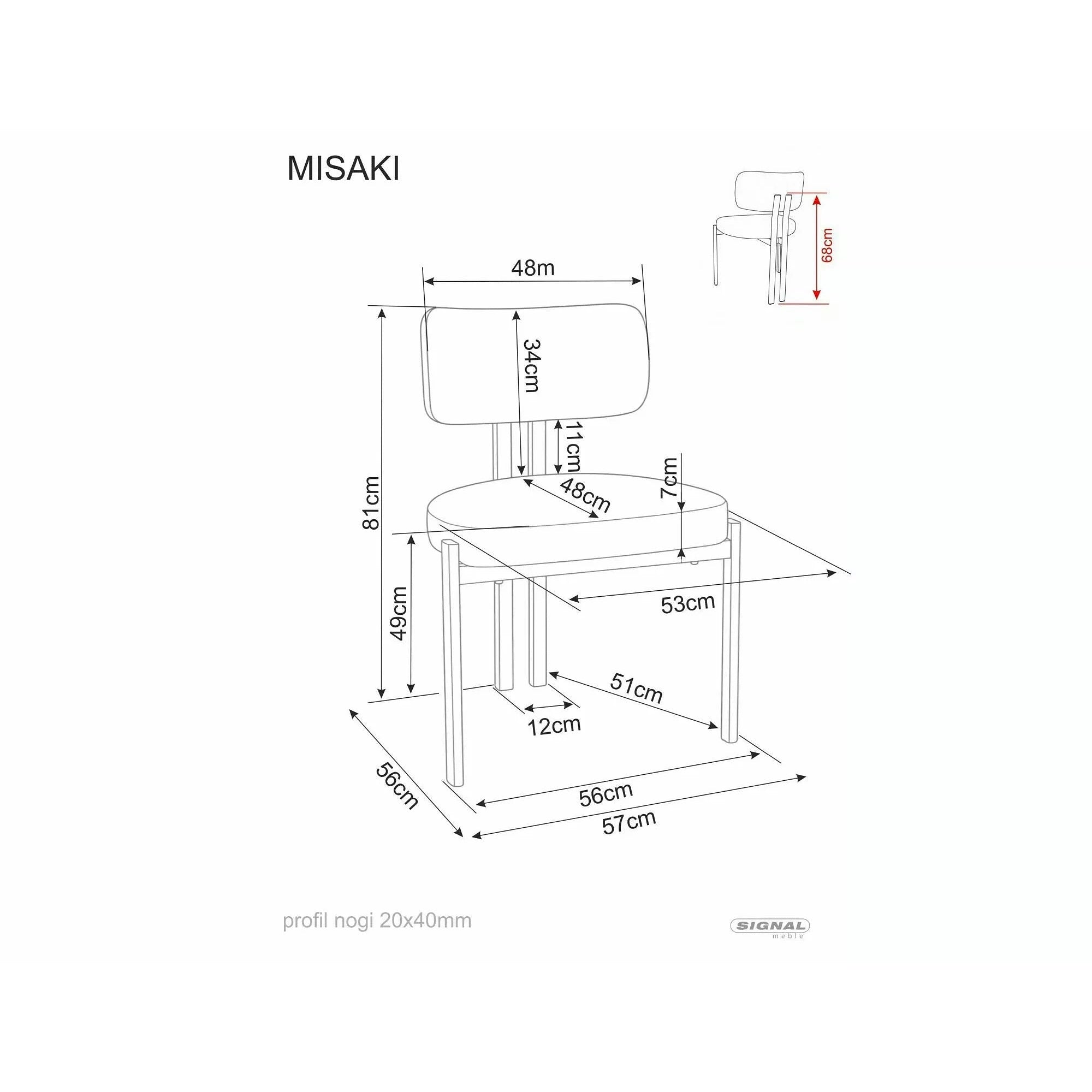 Scaun MISAKI, gri/negru, stofă/metal, 57x48x81 cm