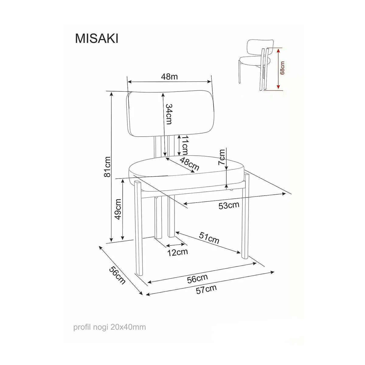 Scaun MISAKI, gri/negru, stofă/metal, 57x48x81 cm