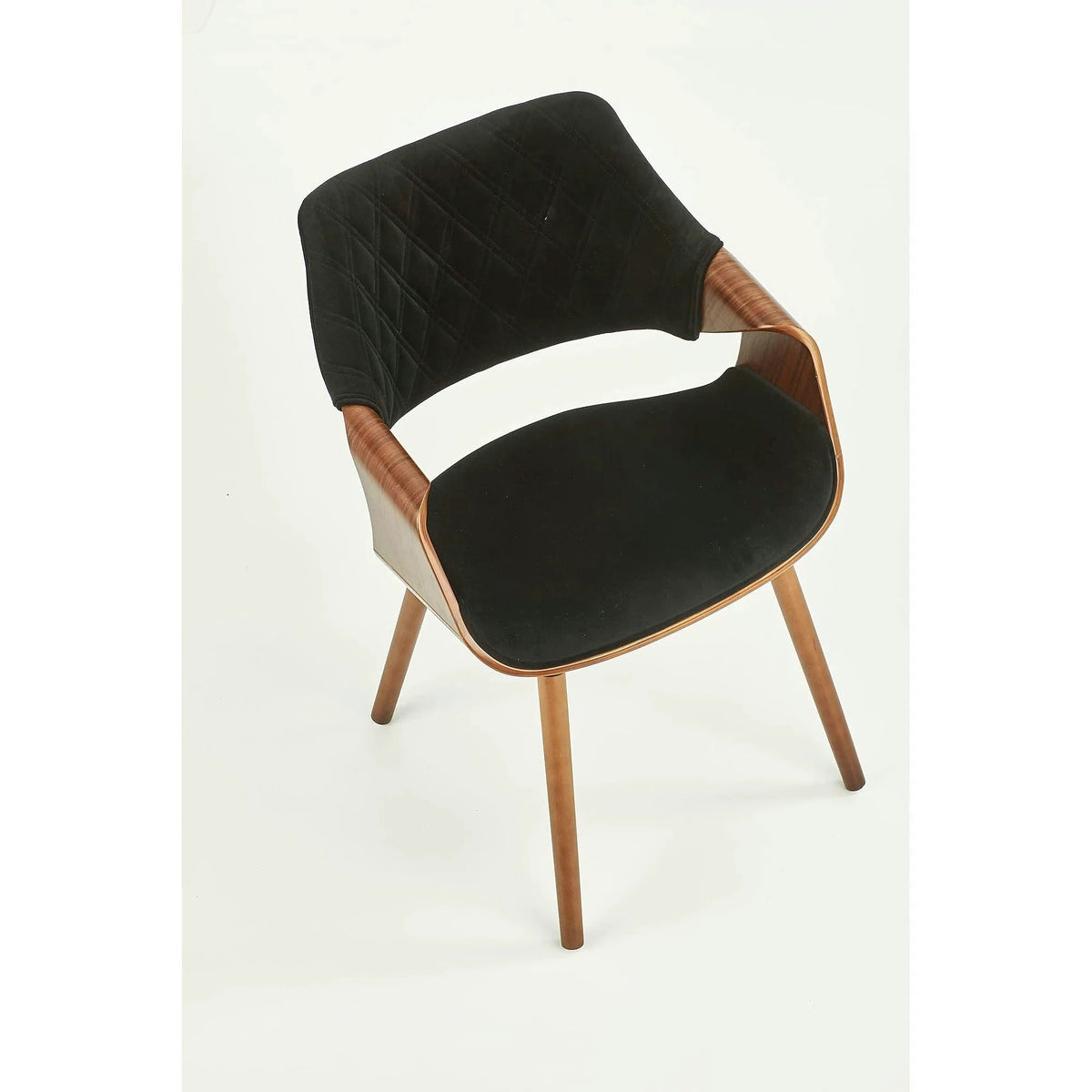 Scaun modern dining K396, negru/nuc, stofa catifelata/placaj, 56x55x77 cm