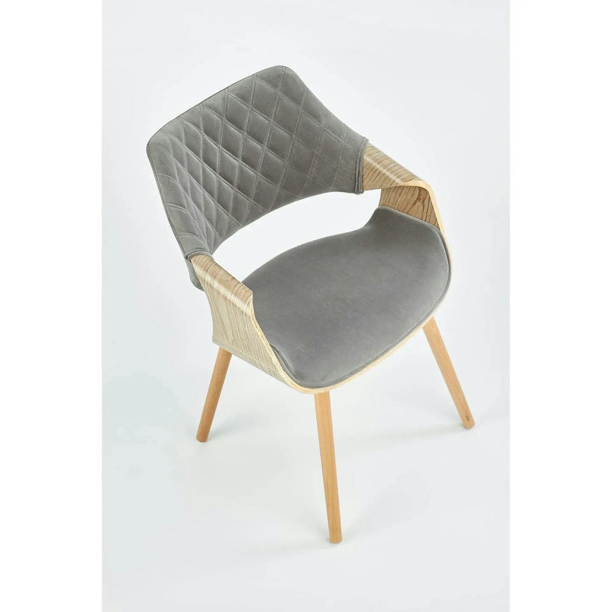 Scaun modern dining K396, stejar/gri, stofa catifelata/placaj, 56x55x77 cm