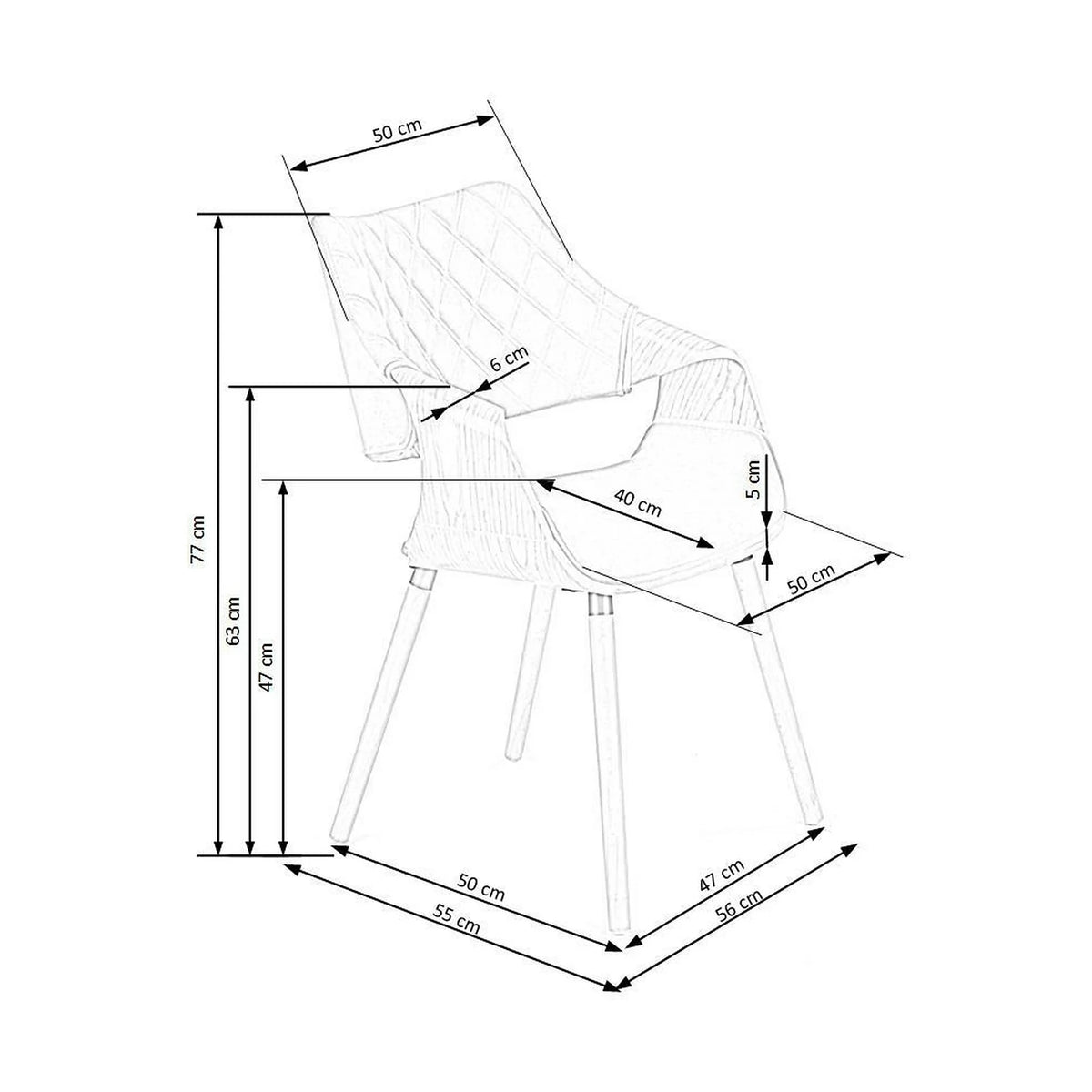 Scaun modern dining K396, stejar/gri, stofa catifelata/placaj, 56x55x77 cm