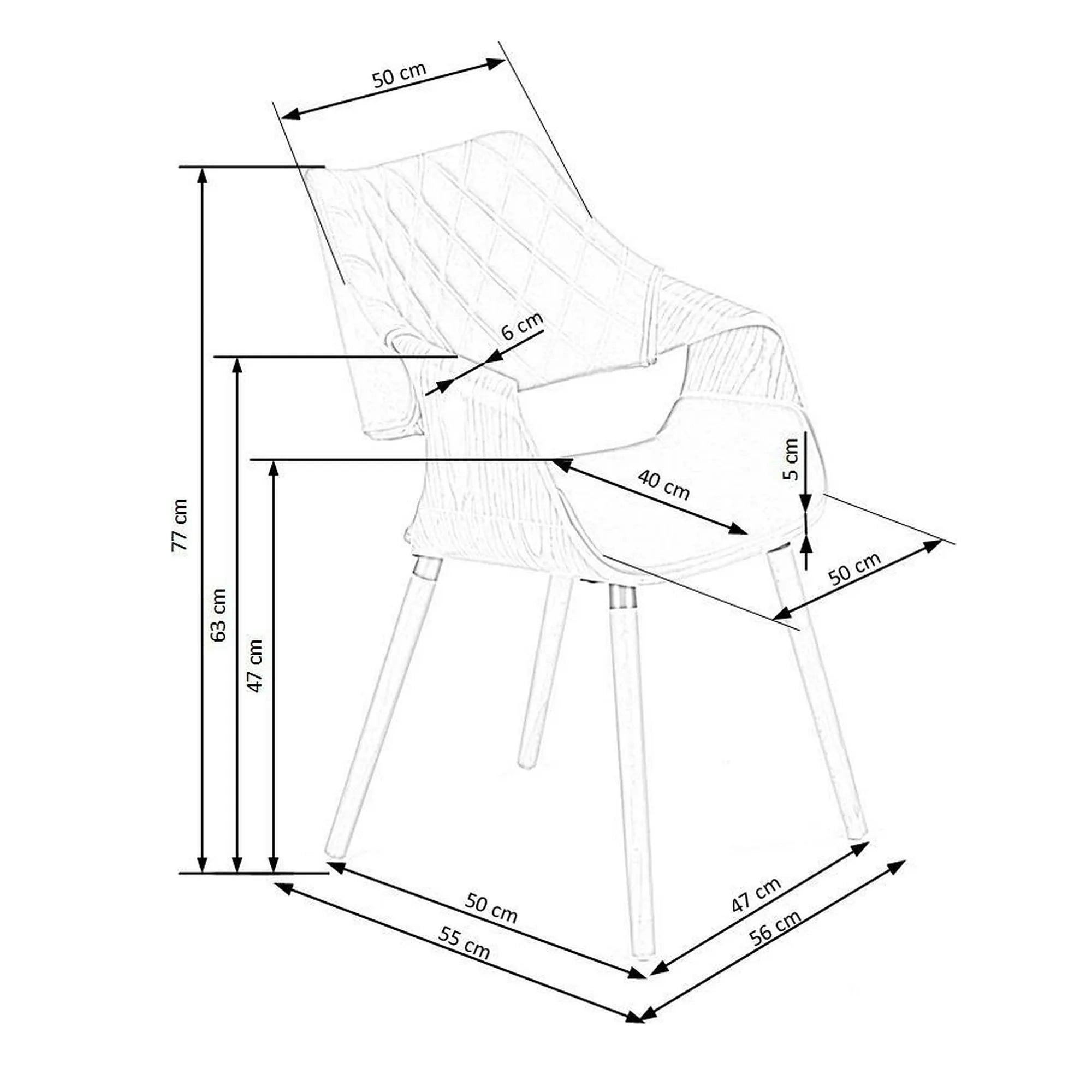 Scaun modern dining K396, stejar/gri, stofa catifelata/placaj, 56x55x77 cm