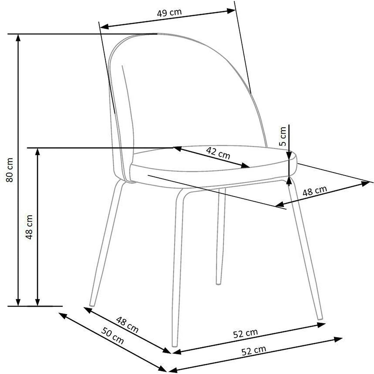 Scaun modern K314, albastru/negru, stofa catifelata/metal, 49x50x80 cm