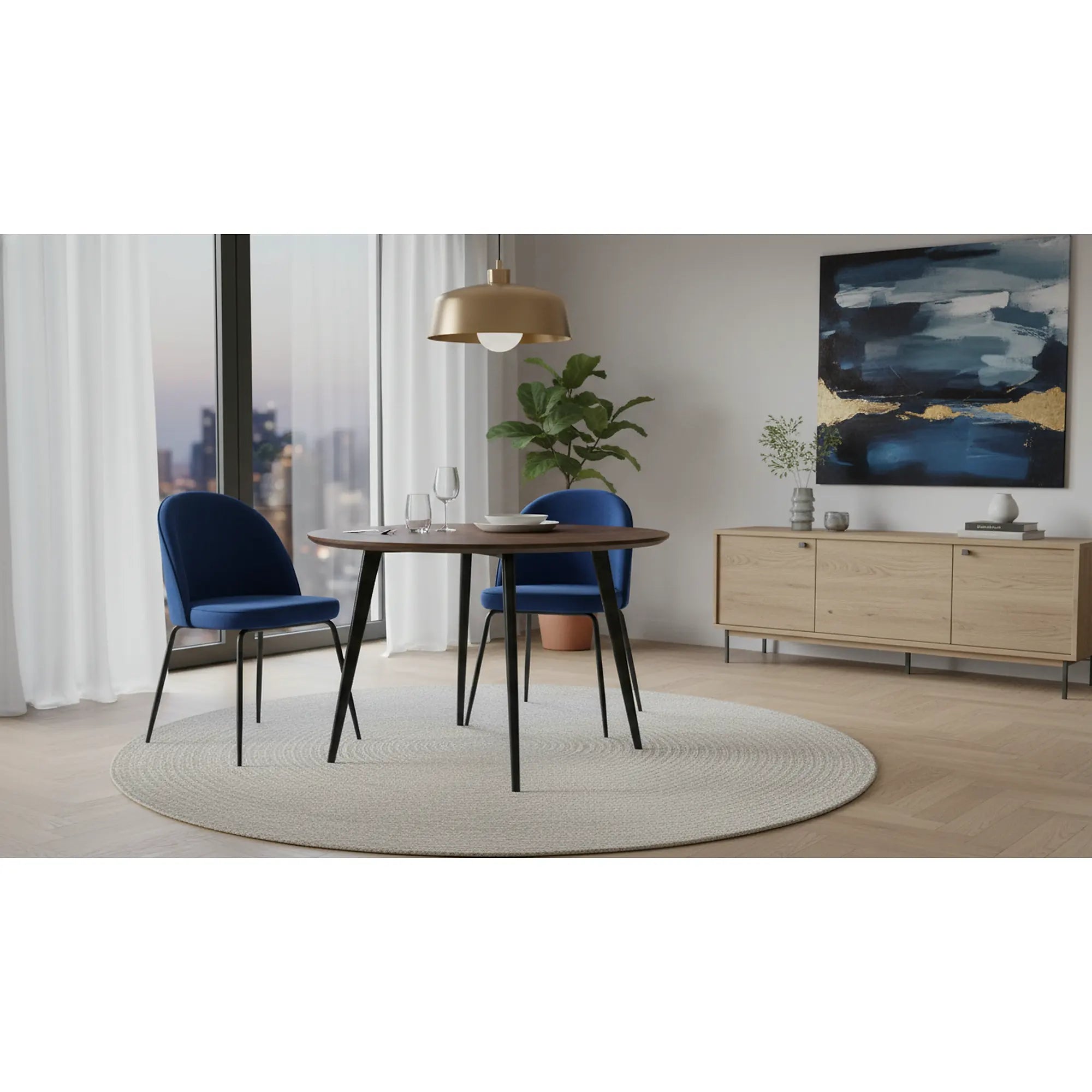 Scaun modern K314, albastru/negru, stofa catifelata/metal, 49x50x80 cm