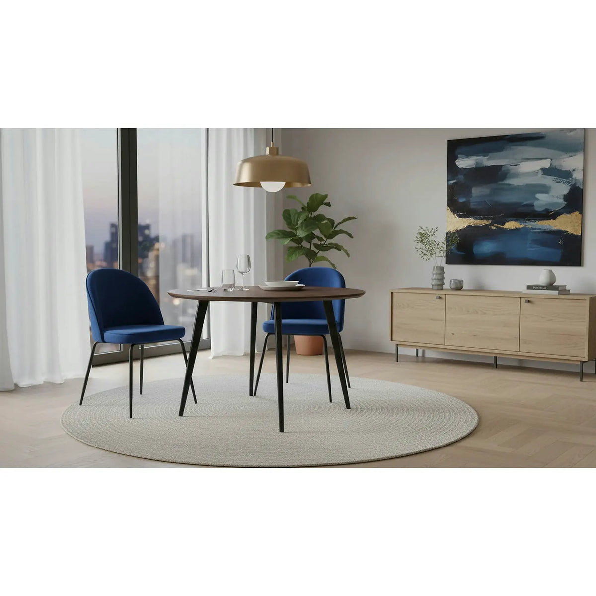 Scaun modern K314, albastru/negru, stofa catifelata/metal, 49x50x80 cm