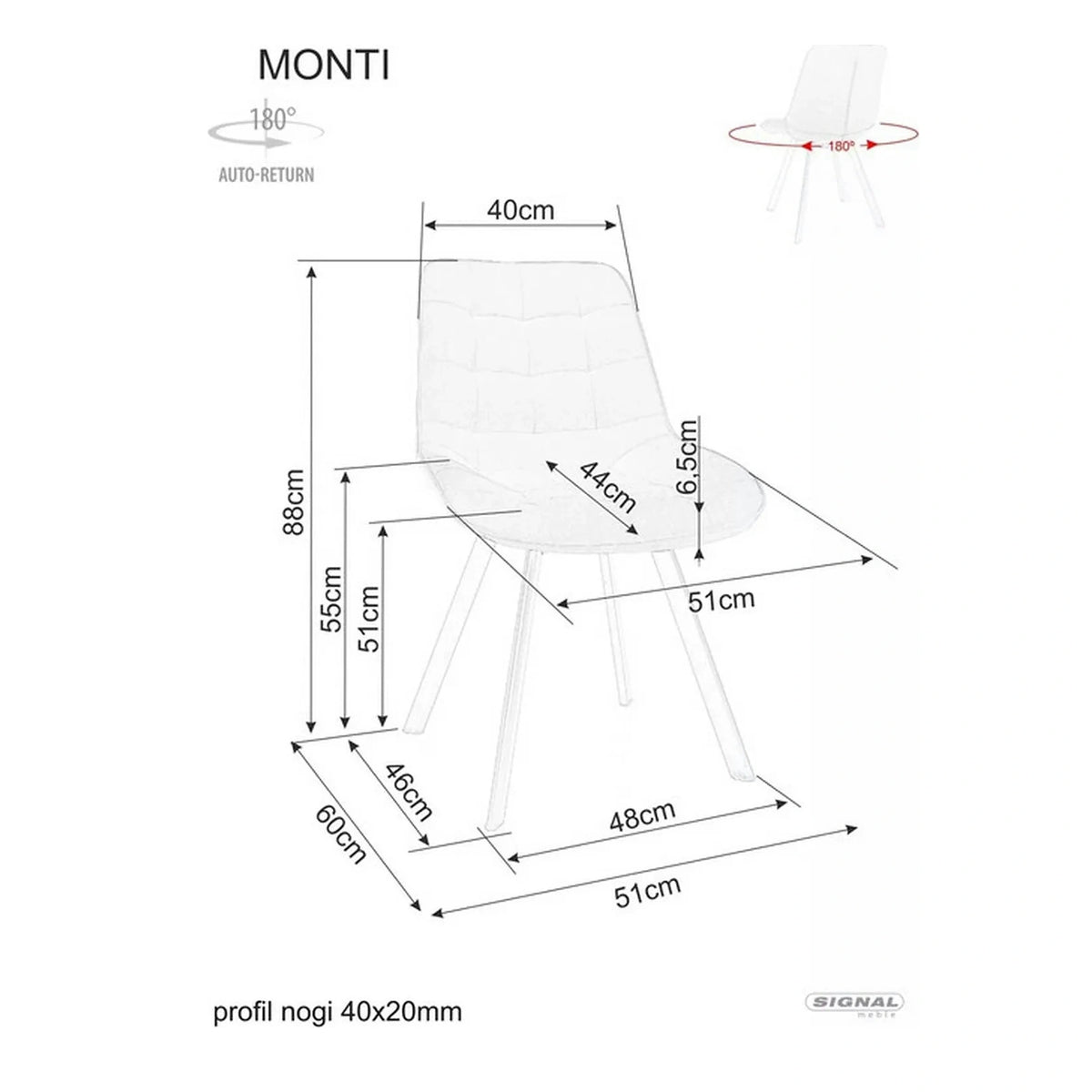 Scaun MONTI, cappuccino - Bluvel 38, stofa catifelata/metal, 51x60x88 cm