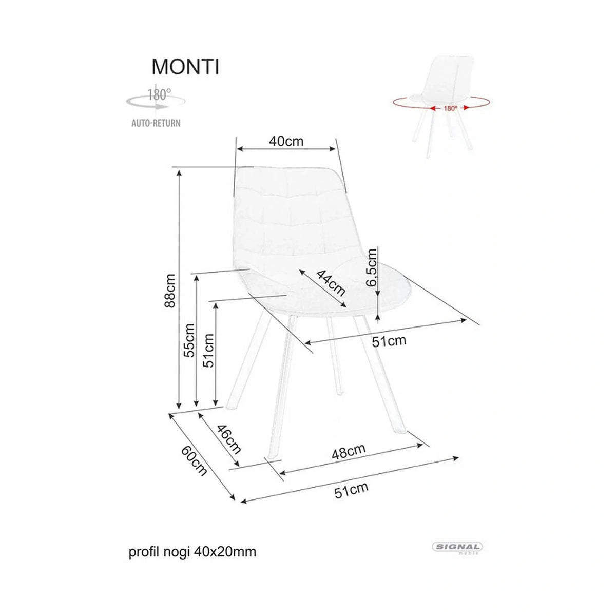 Scaun MONTI, negru - Bluvel 19, stofa catifelata/metal, 51x60x88 cm