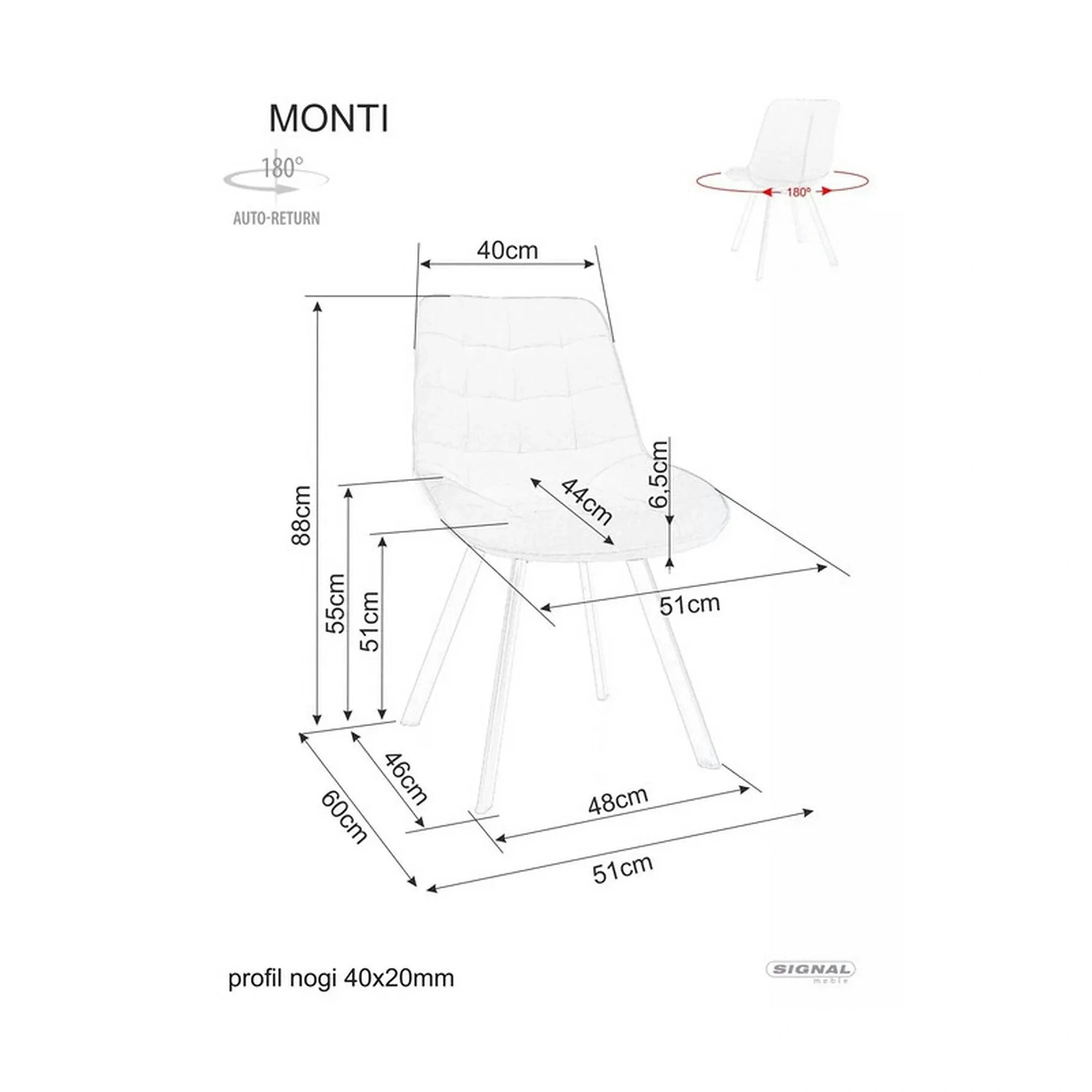 Scaun MONTI, negru - Bluvel 19, stofa catifelata/metal, 51x60x88 cm