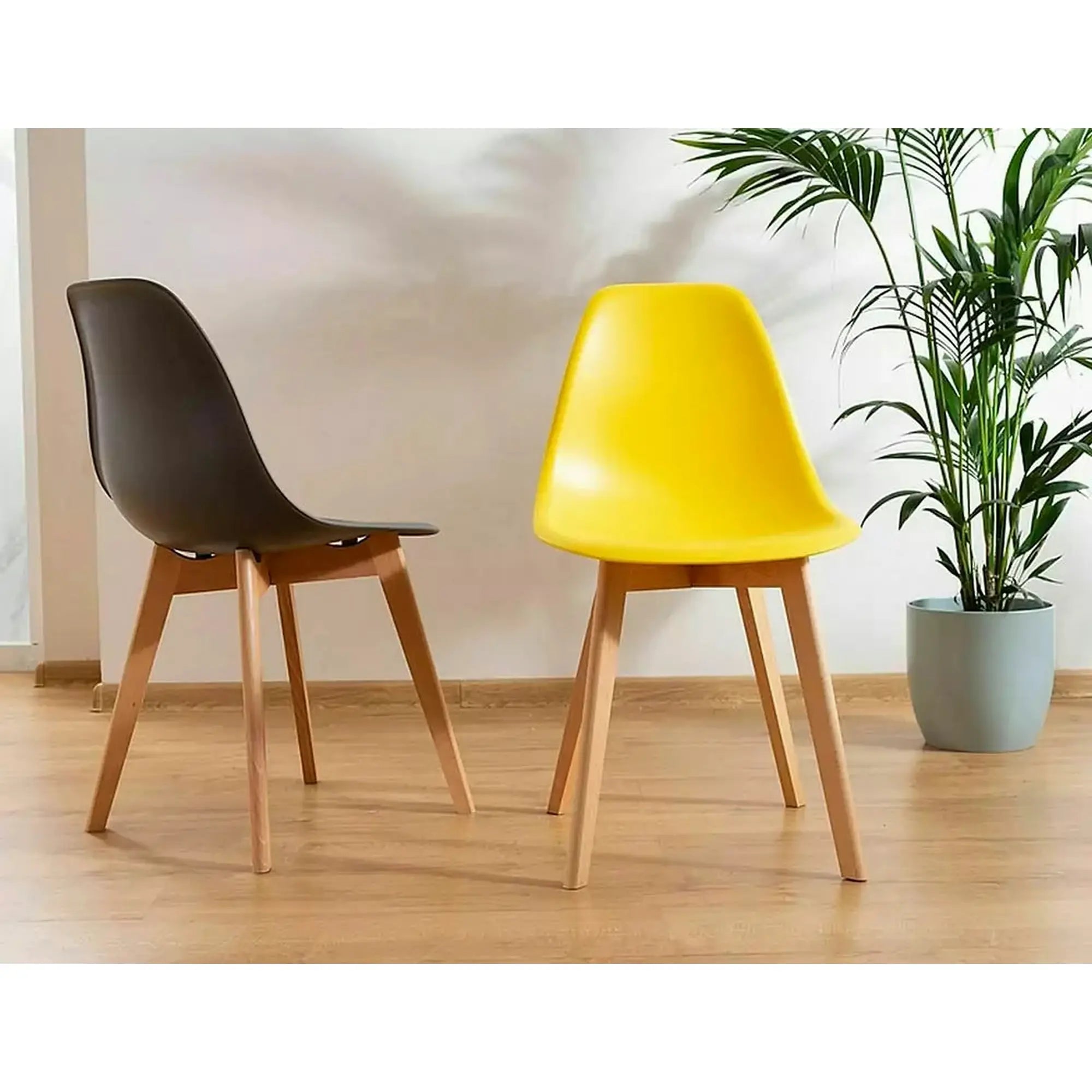 Scaun Moris, negru/stejar, plastic/lemn de fag, 46X38X85 cm