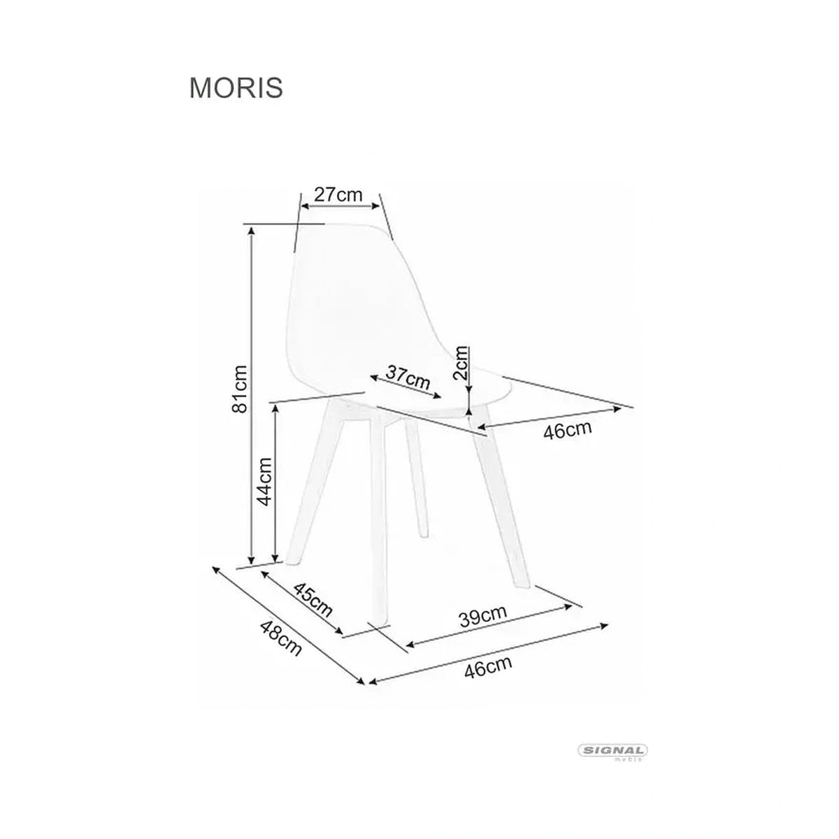 Scaun Moris, negru/stejar, plastic/lemn de fag, 46X38X85 cm