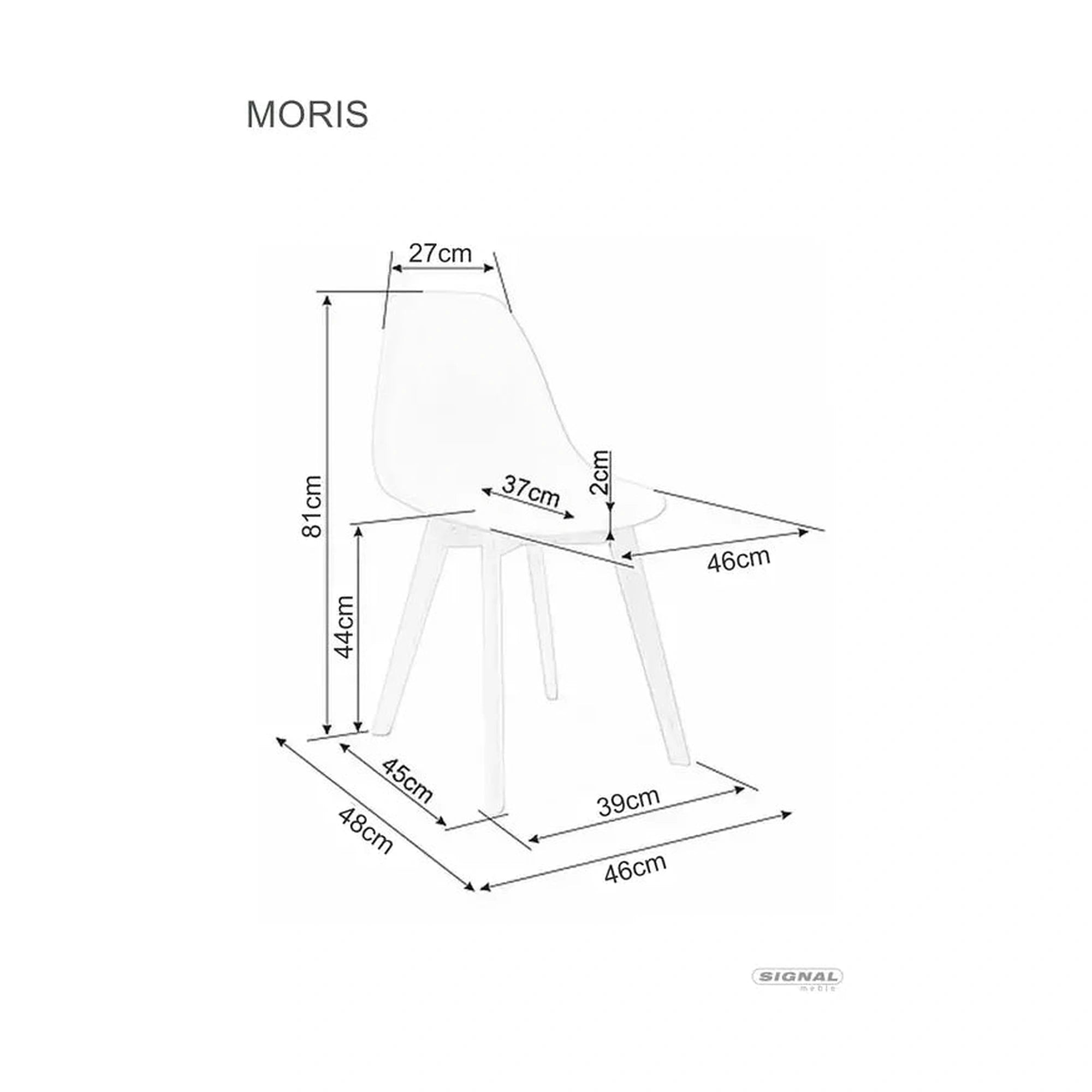 Scaun Moris, negru/stejar, plastic/lemn de fag, 46X38X85 cm