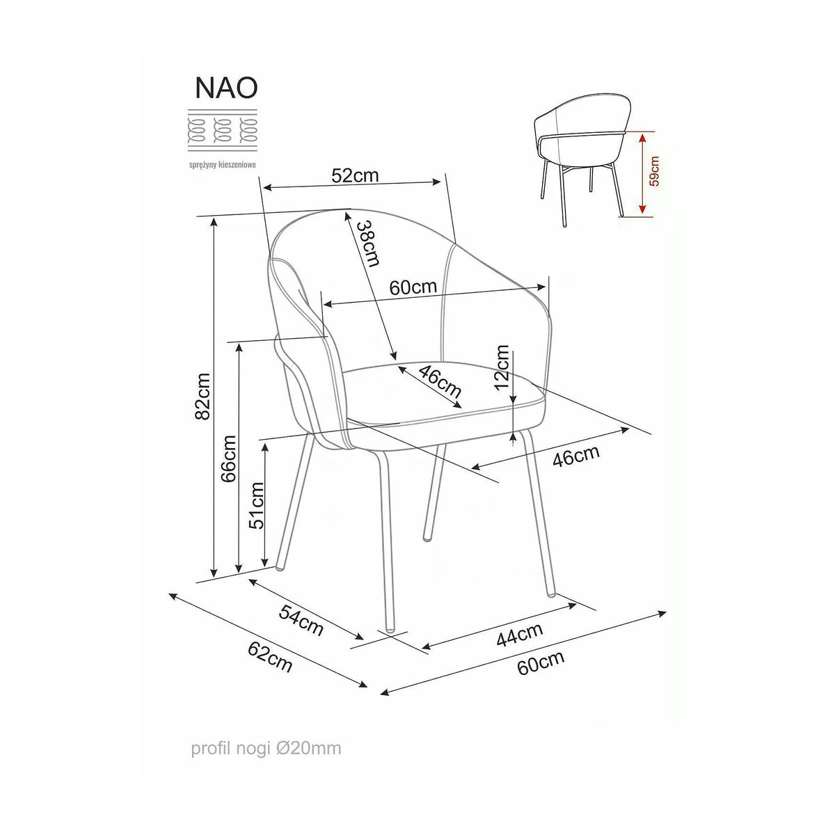 Scaun NAO, bej/negru, stofă/metal, 60x46x82 cm