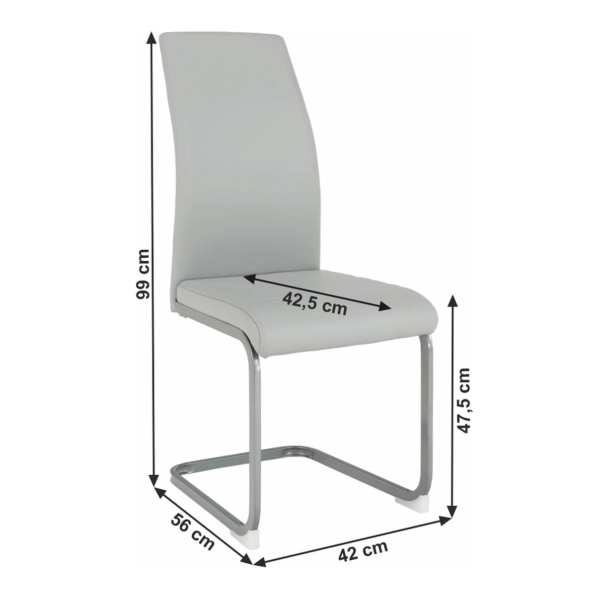 Scaun NOBATA, gri deschis, piele ecologica/metal, 42x56x99 cm