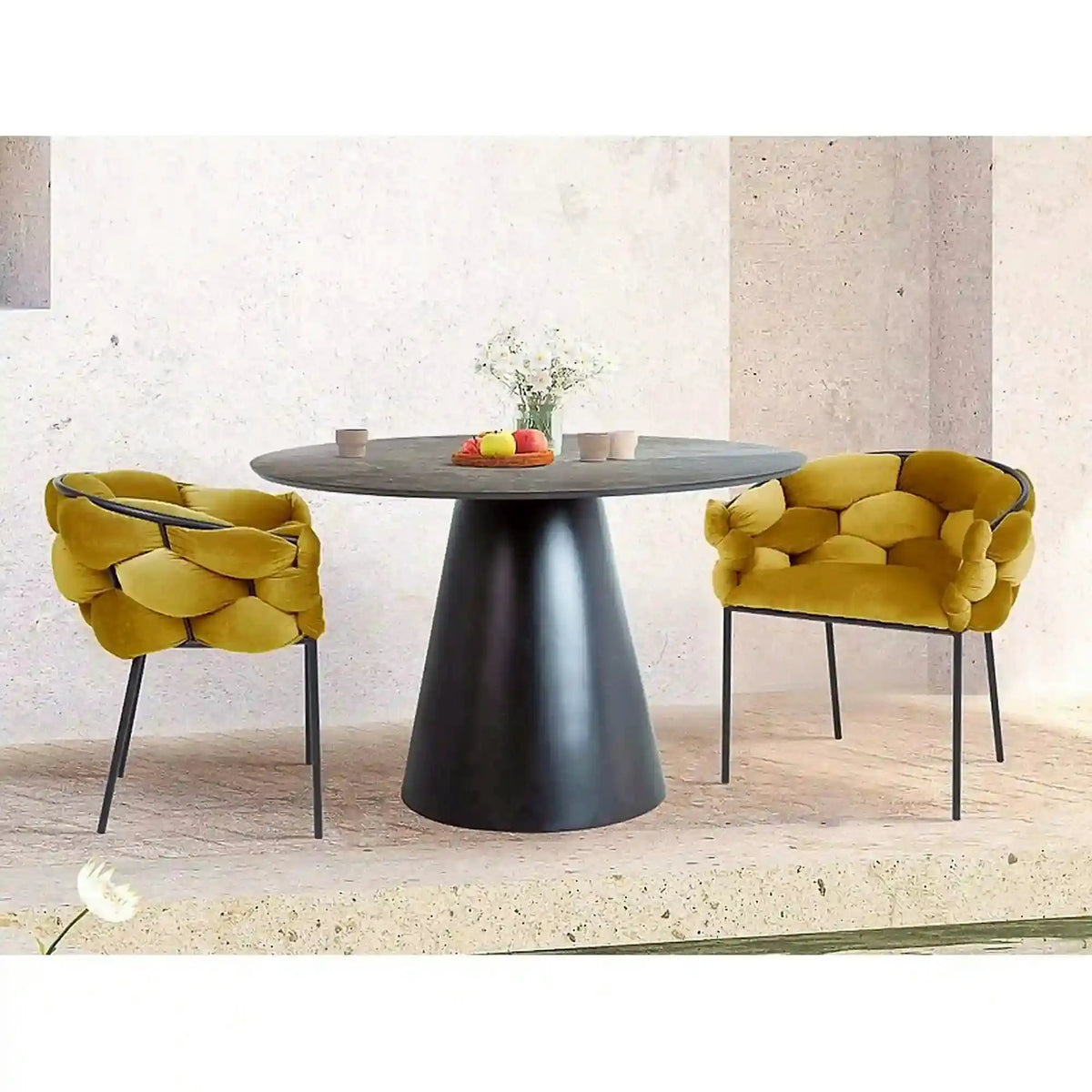 Scaun NORTE, galben mustar/negru, stofa catifelata/metal, 76x40x75 cm