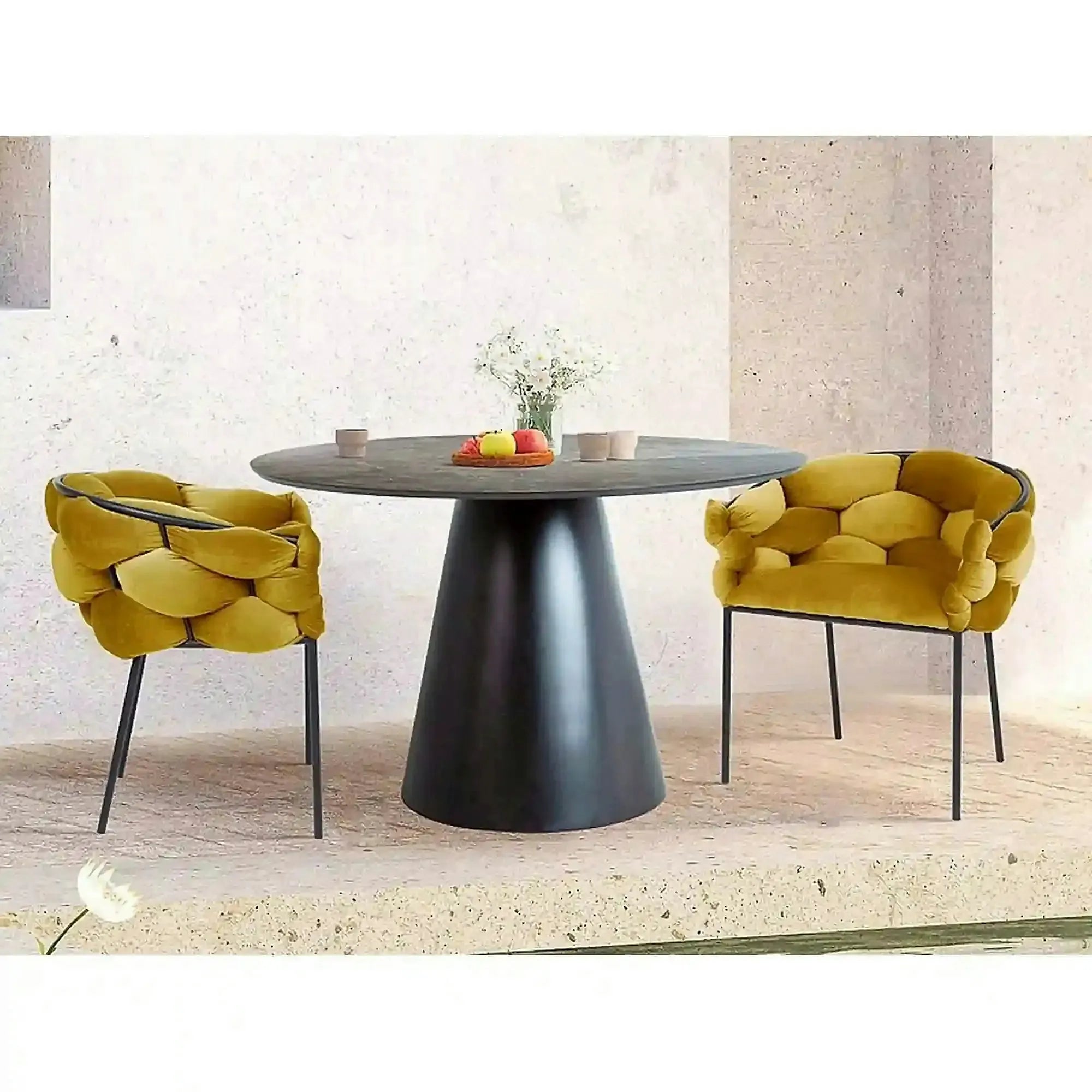 Scaun NORTE, galben mustar/negru, stofa catifelata/metal, 76x40x75 cm