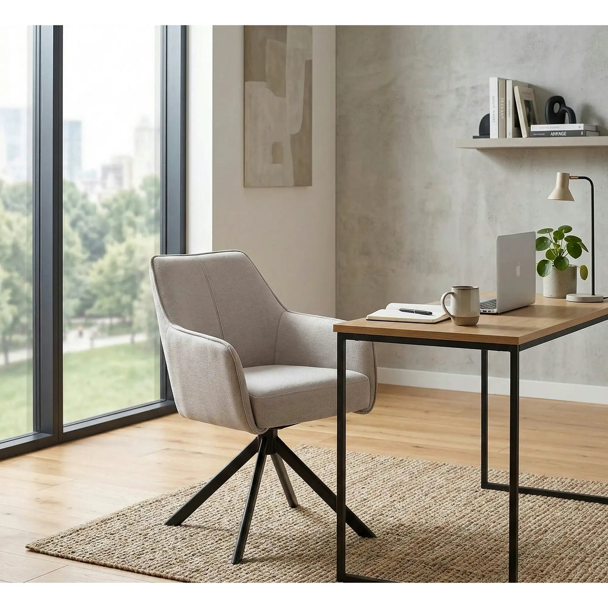 Scaun NOTTI, bej deschis/negru, stofa clasica/metal, 55x62x83 cm