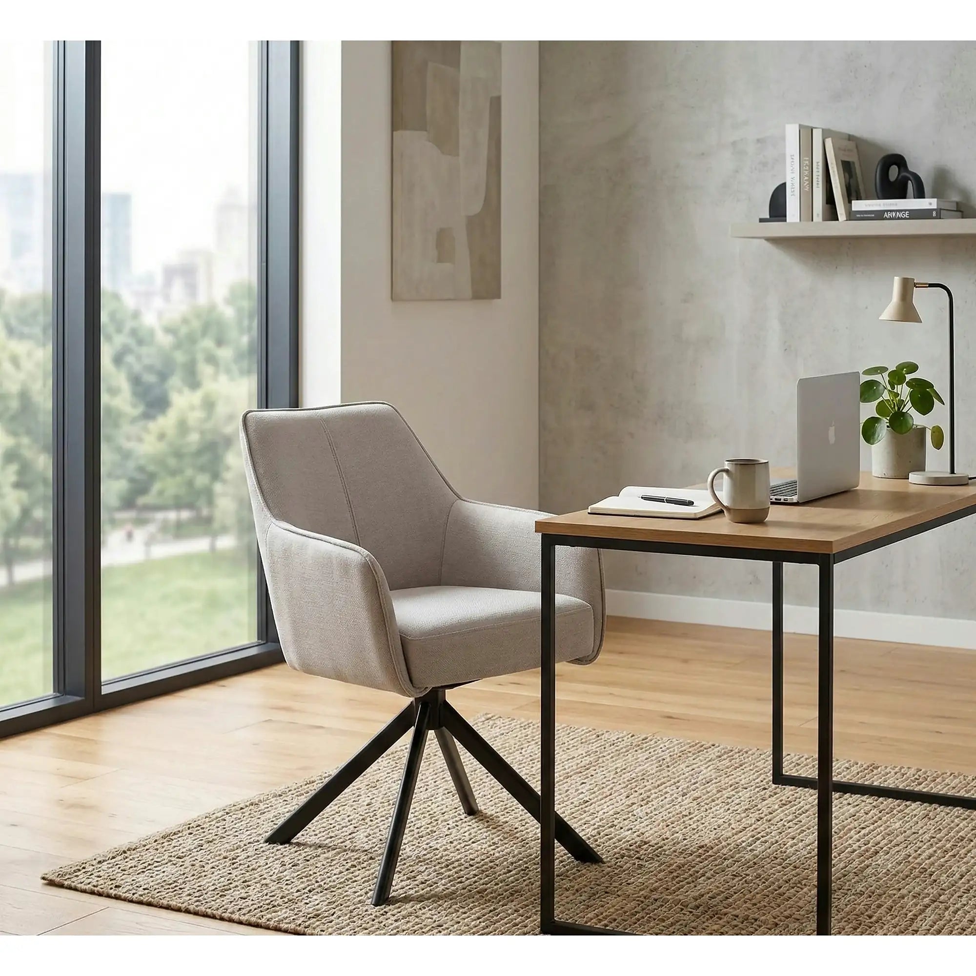 Scaun NOTTI, bej deschis/negru, stofa clasica/metal, 55x62x83 cm