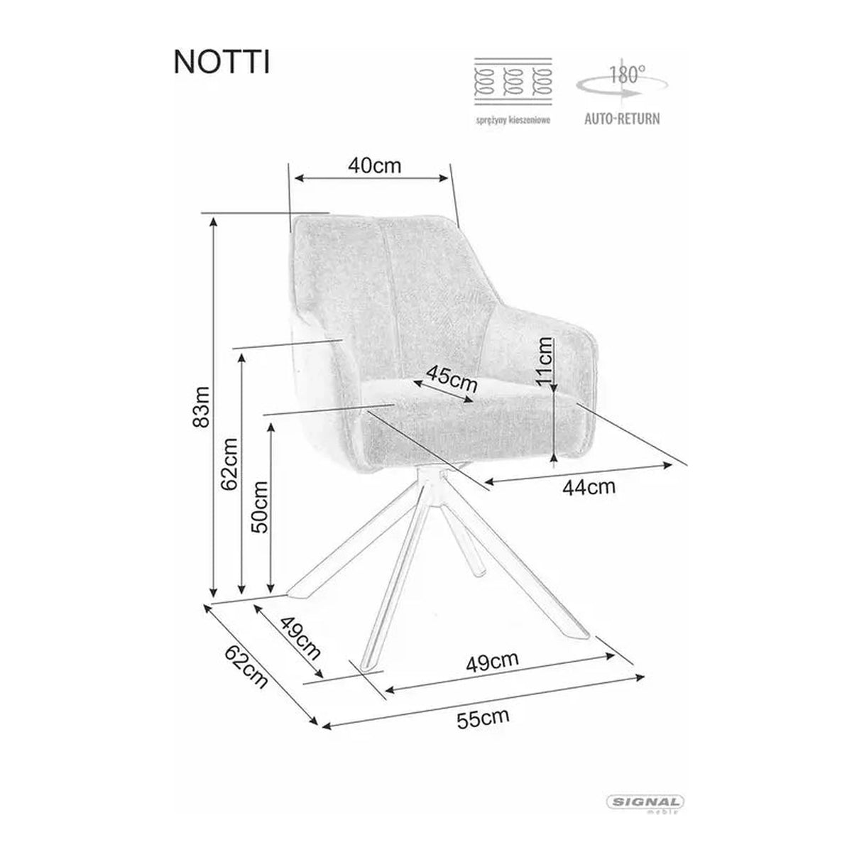 Scaun NOTTI, gri/negru, stofa clasica/metal, 55x45x83 cm