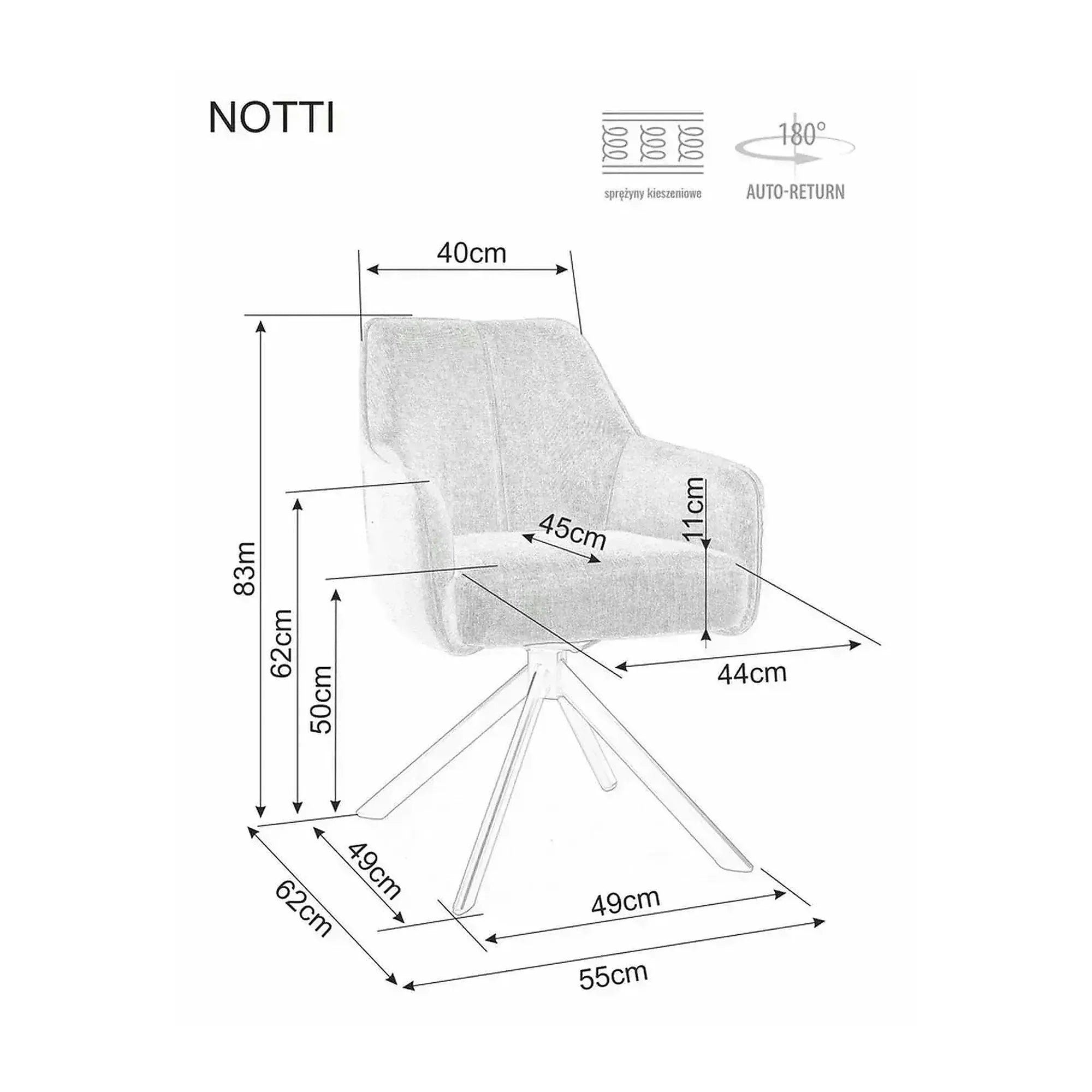 Scaun NOTTI, gri/negru, stofă/metal, 55x45x83 cm