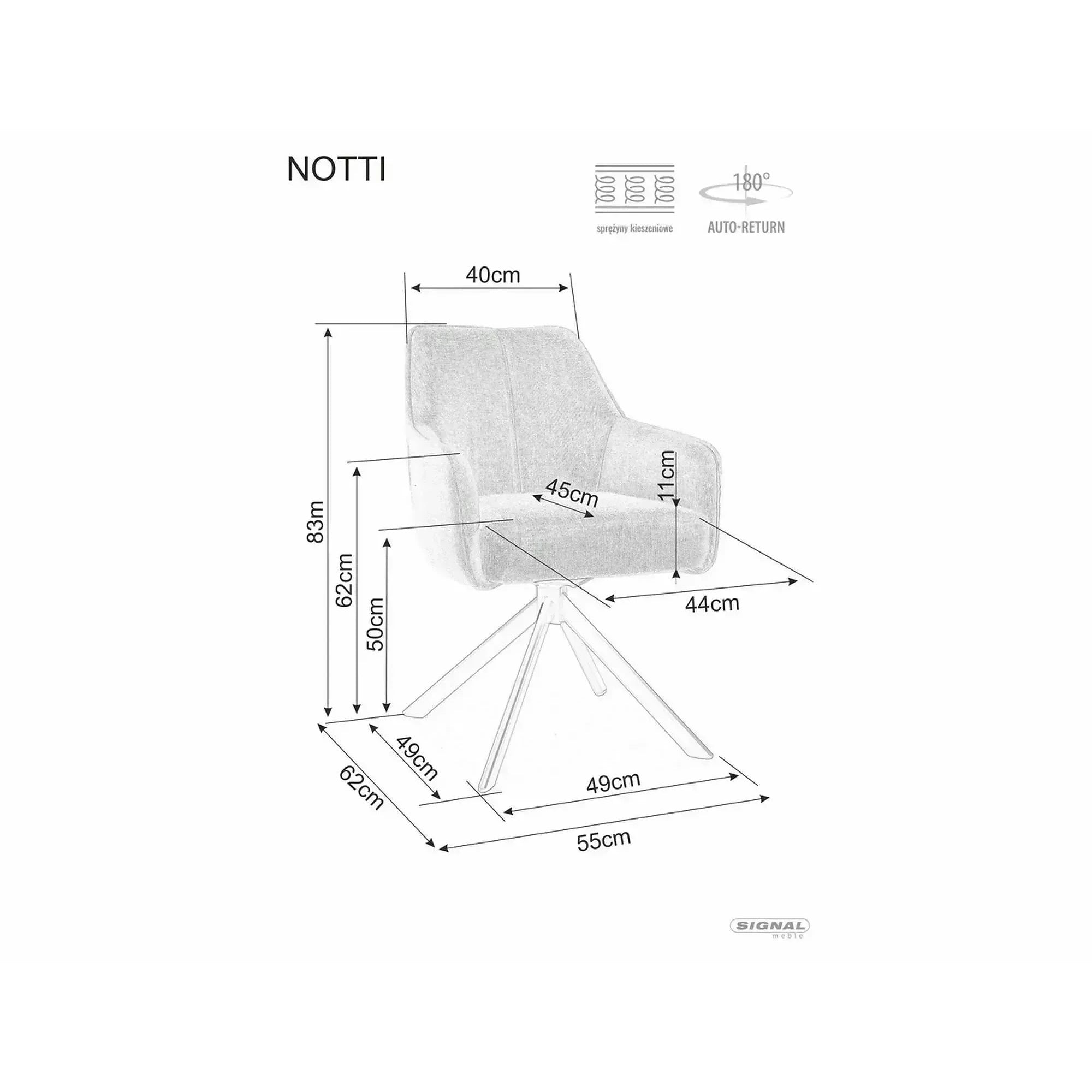 Scaun NOTTI, maro/negru, stofă/metal, 55x45x83 cm