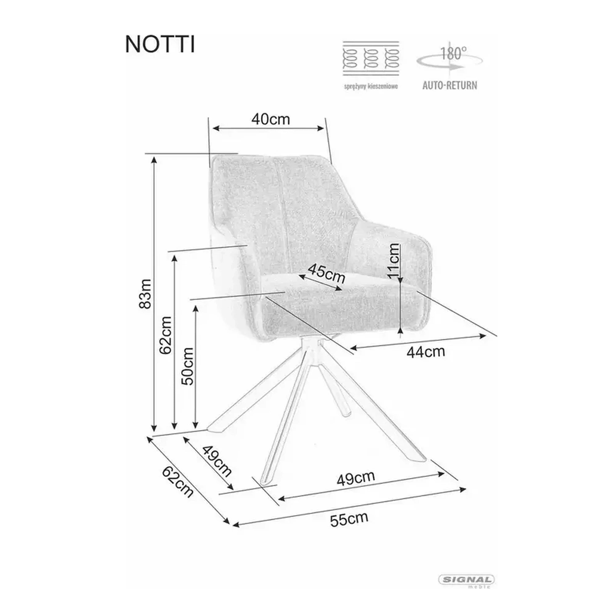 Scaun NOTTI, verde maslin/negru, stofa clasica/metal, 55x45x83 cm