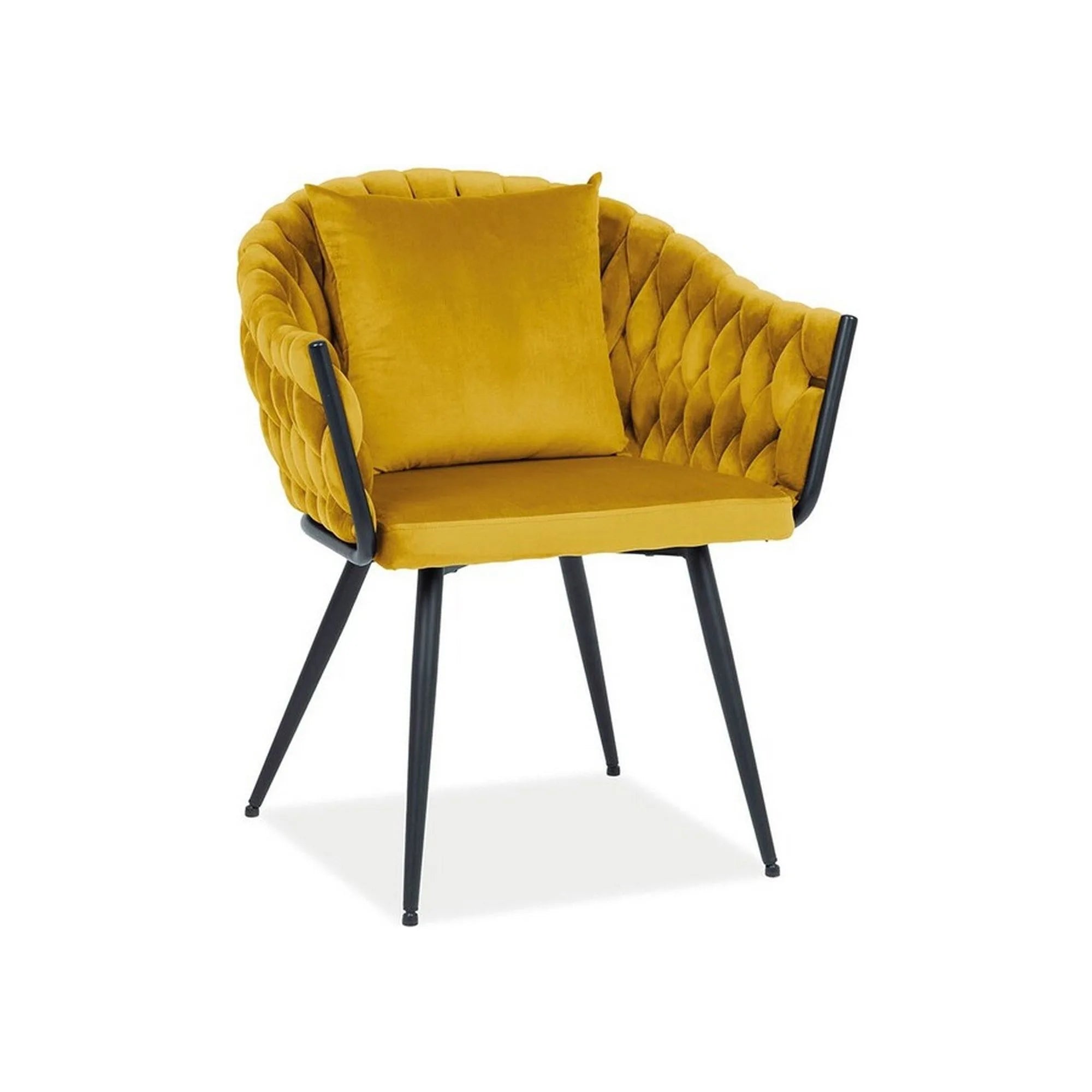 Scaun NUVO, galben mustar/negru, stofa catifelata/metal, 62x47x86 cm